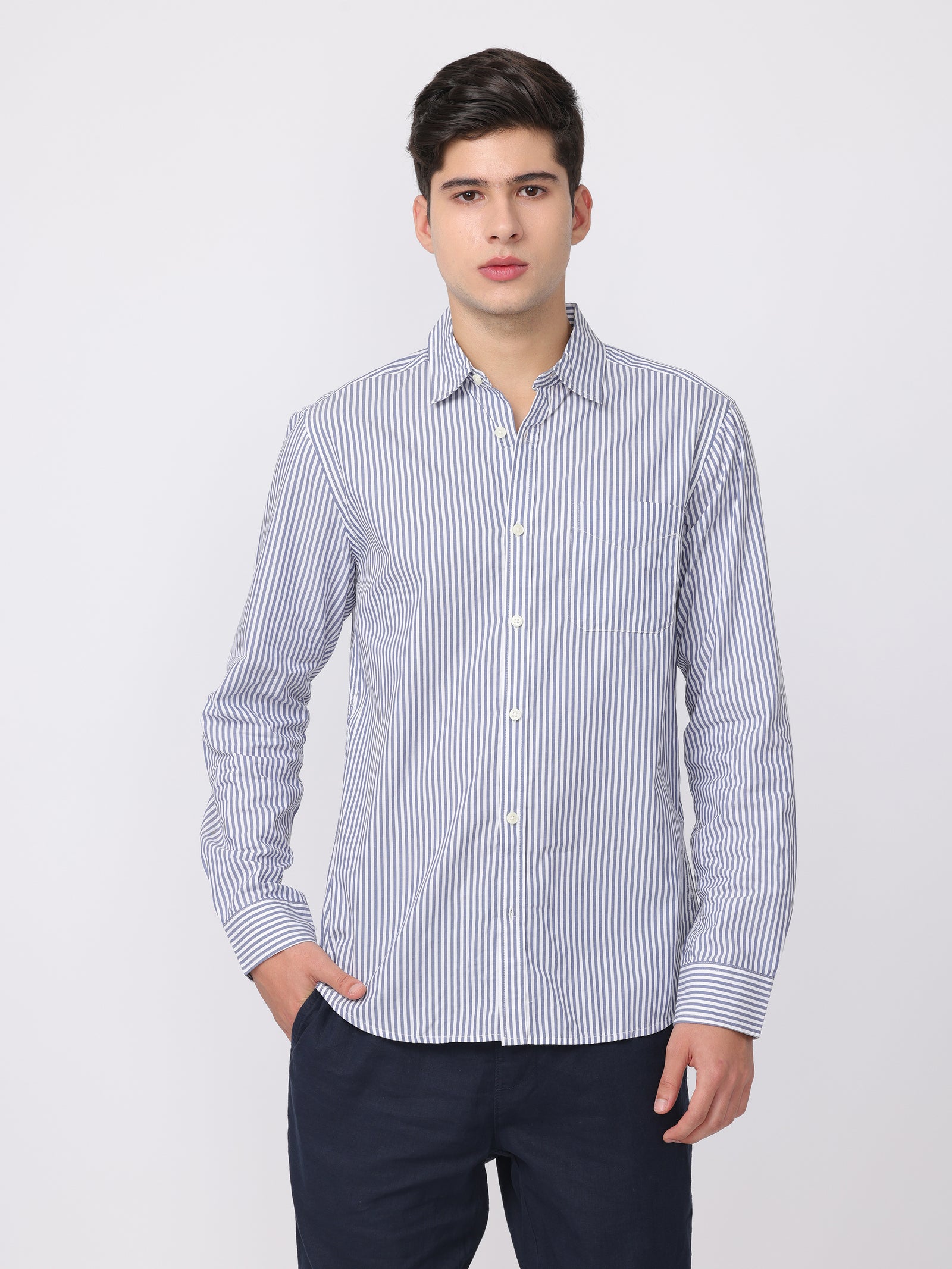 Men Blue Regular Fit Striped Shirt