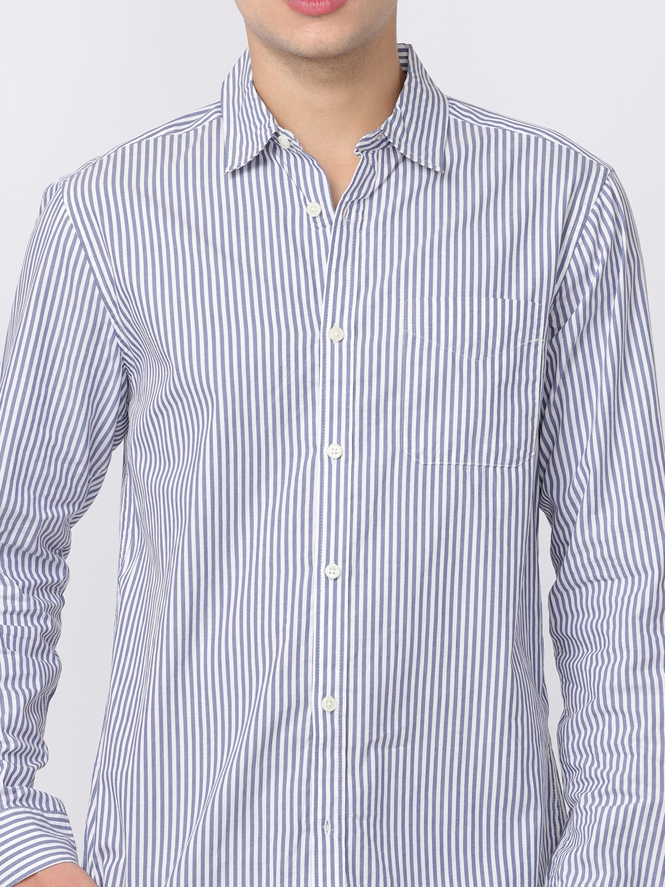 Men Blue Regular Fit Striped Shirt