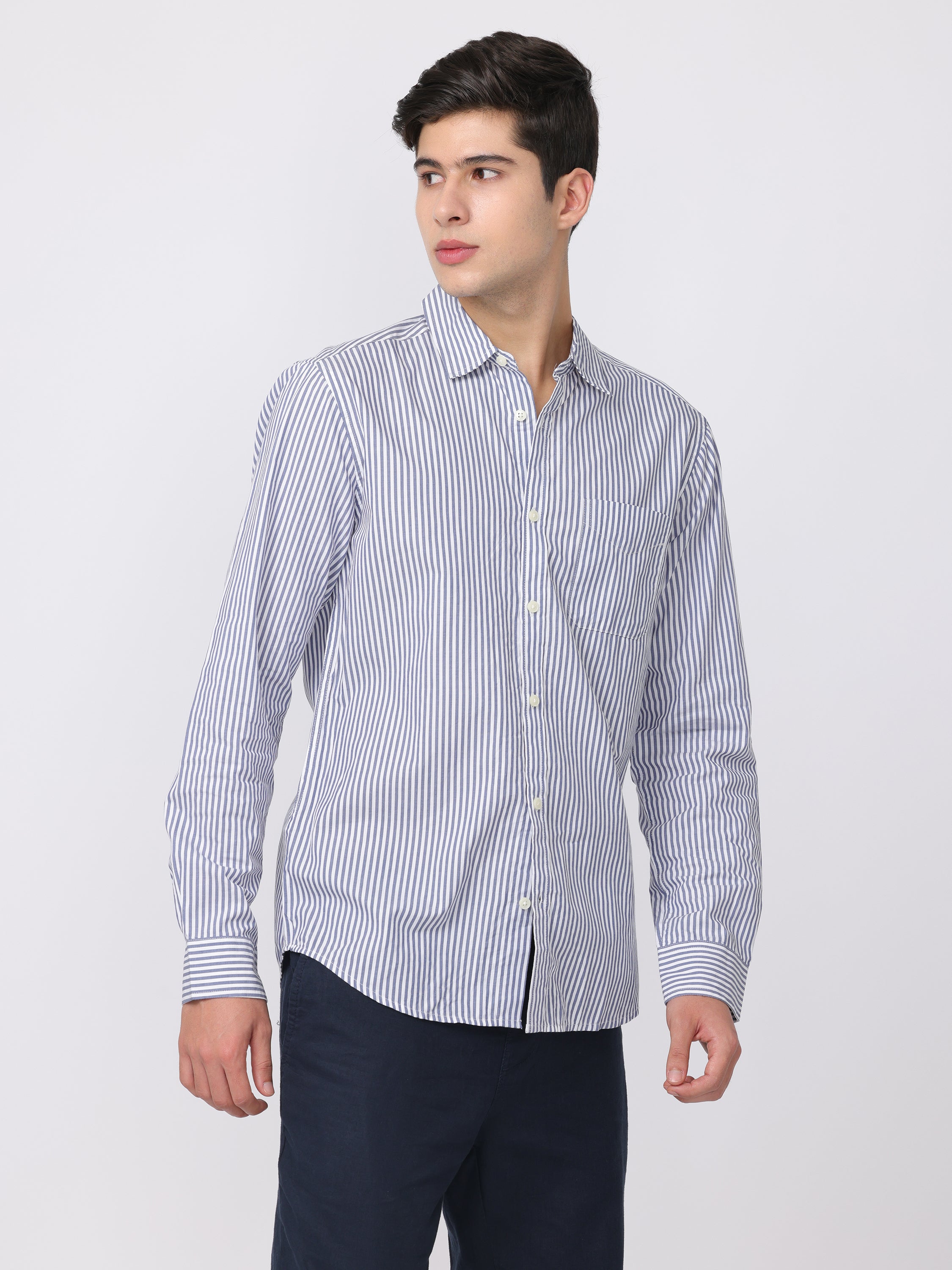 Men Blue Regular Fit Striped Shirt