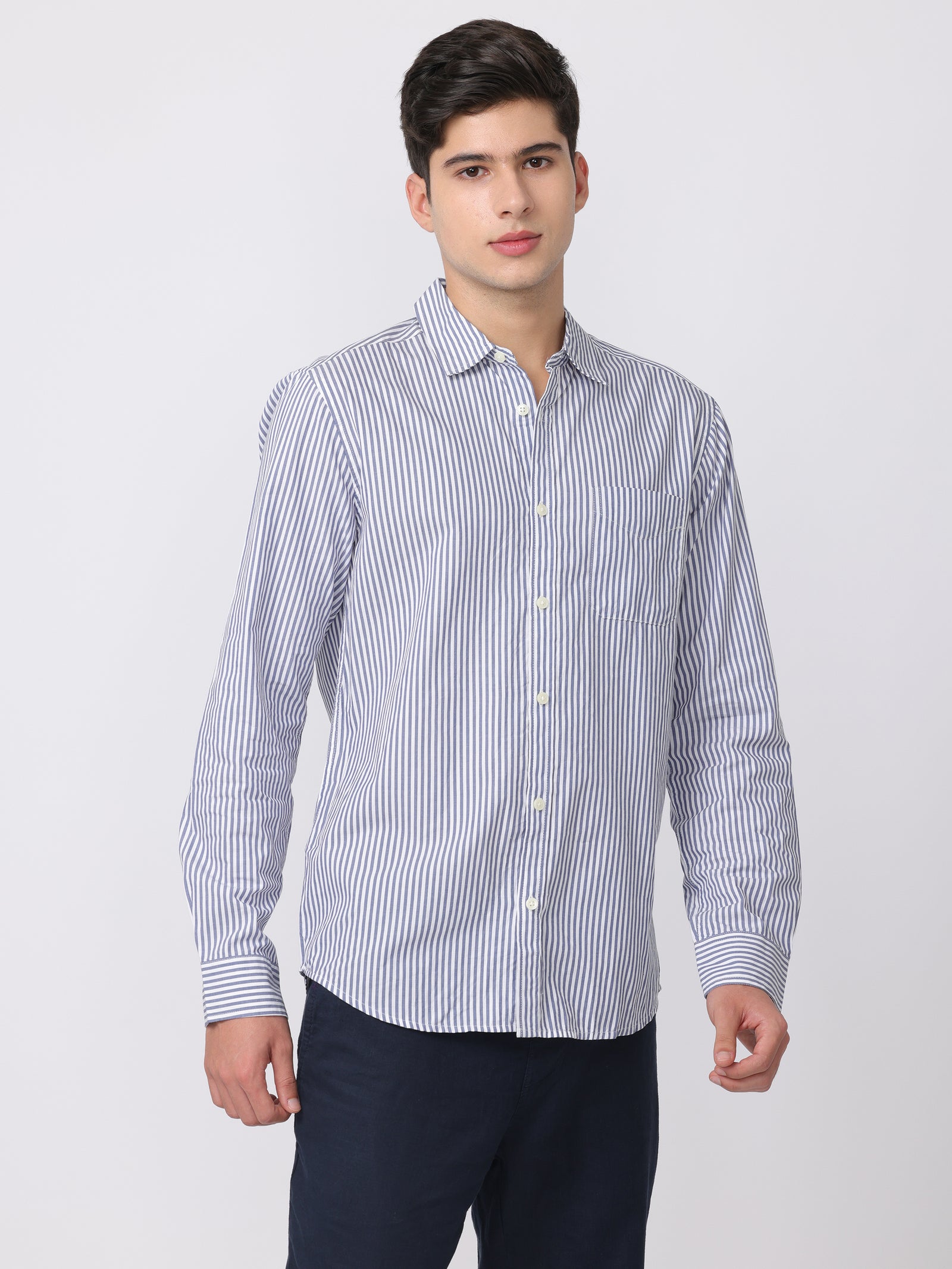 Men Blue Regular Fit Striped Shirt