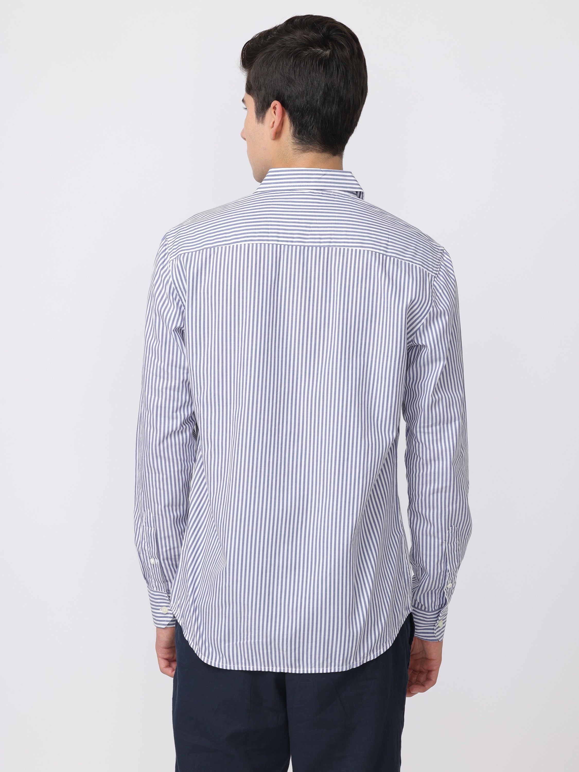 Men Blue Regular Fit Striped Shirt