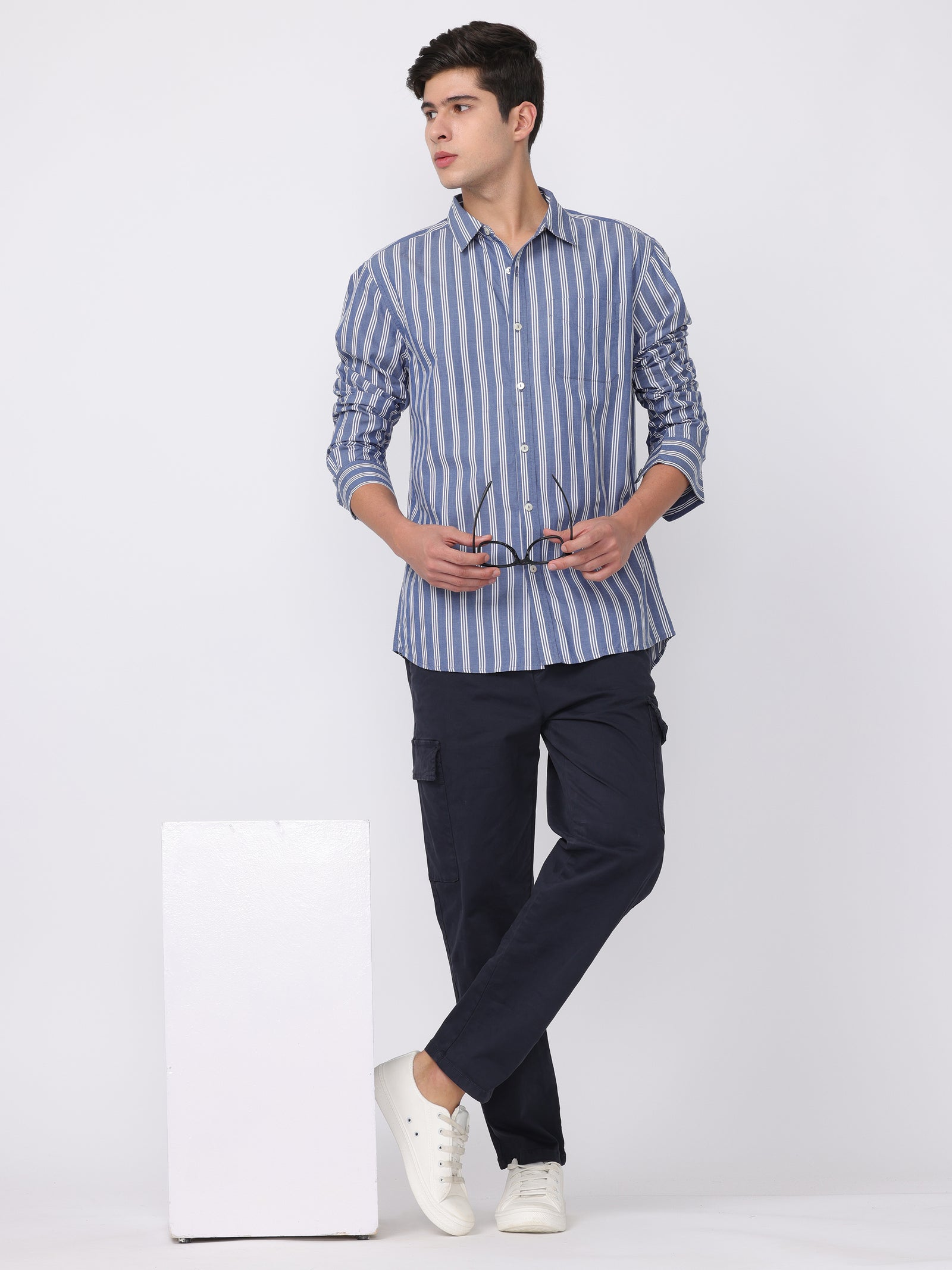 Men Blue Regular Fit Striped Shirt