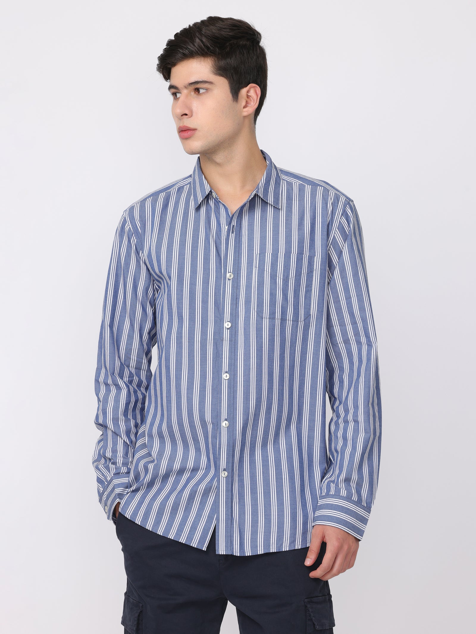 Men Blue Regular Fit Striped Shirt