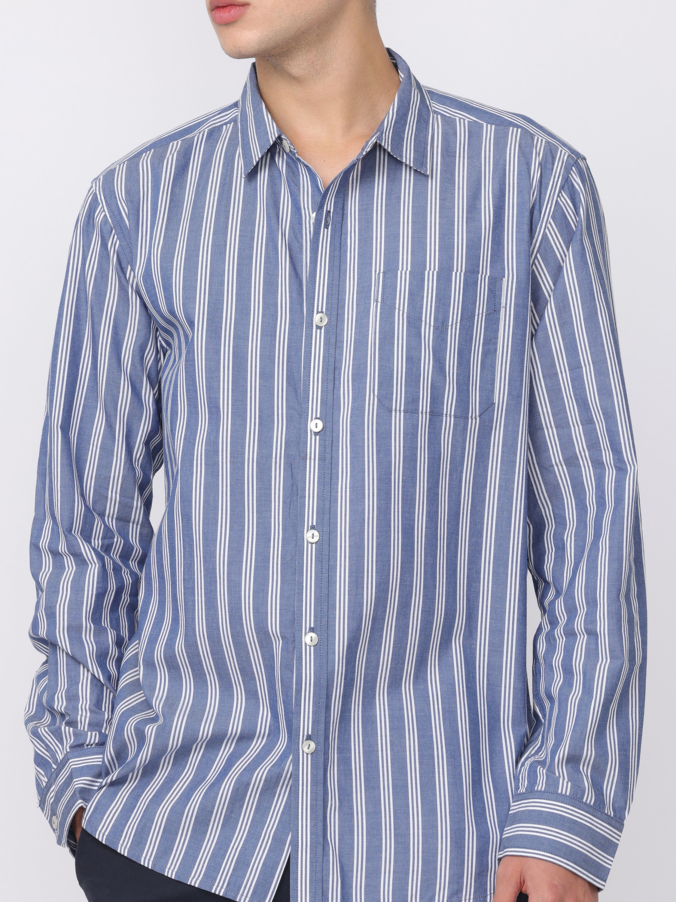 Men Blue Regular Fit Striped Shirt