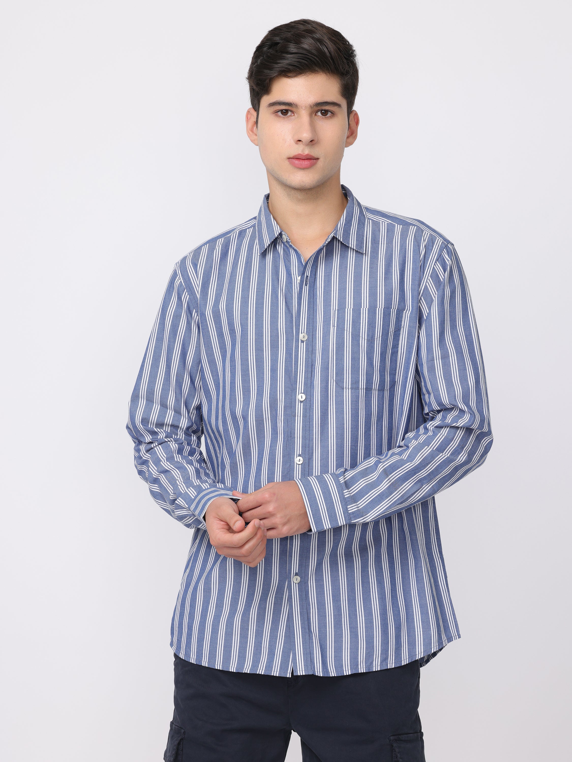 Men Blue Regular Fit Striped Shirt