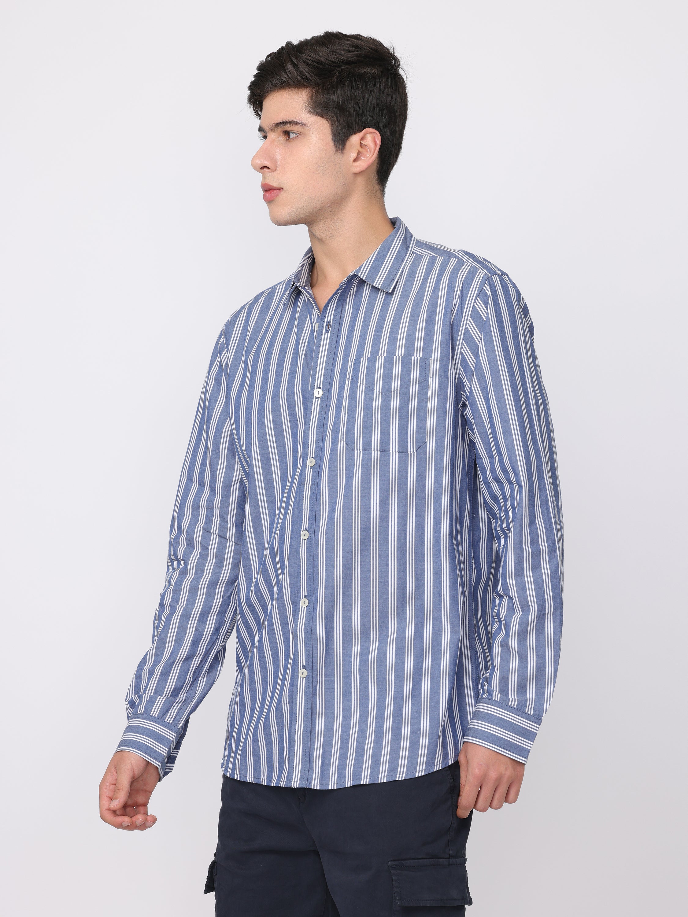 Men Blue Regular Fit Striped Shirt