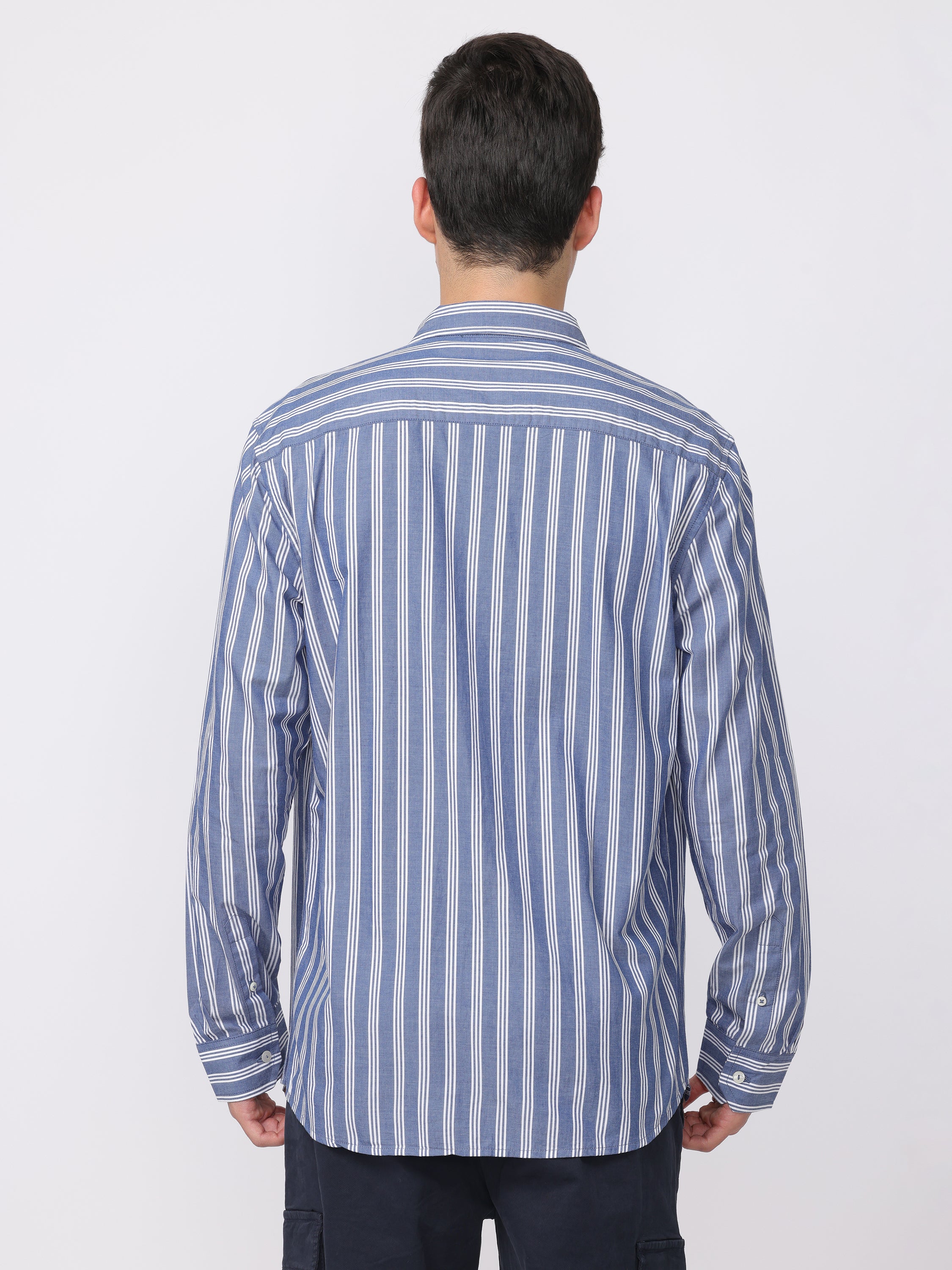 Men Blue Regular Fit Striped Shirt