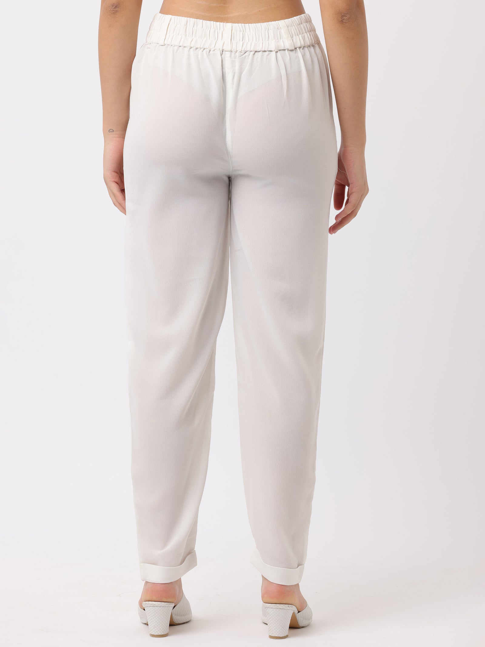 Women White Regular Fit Georgette Pants