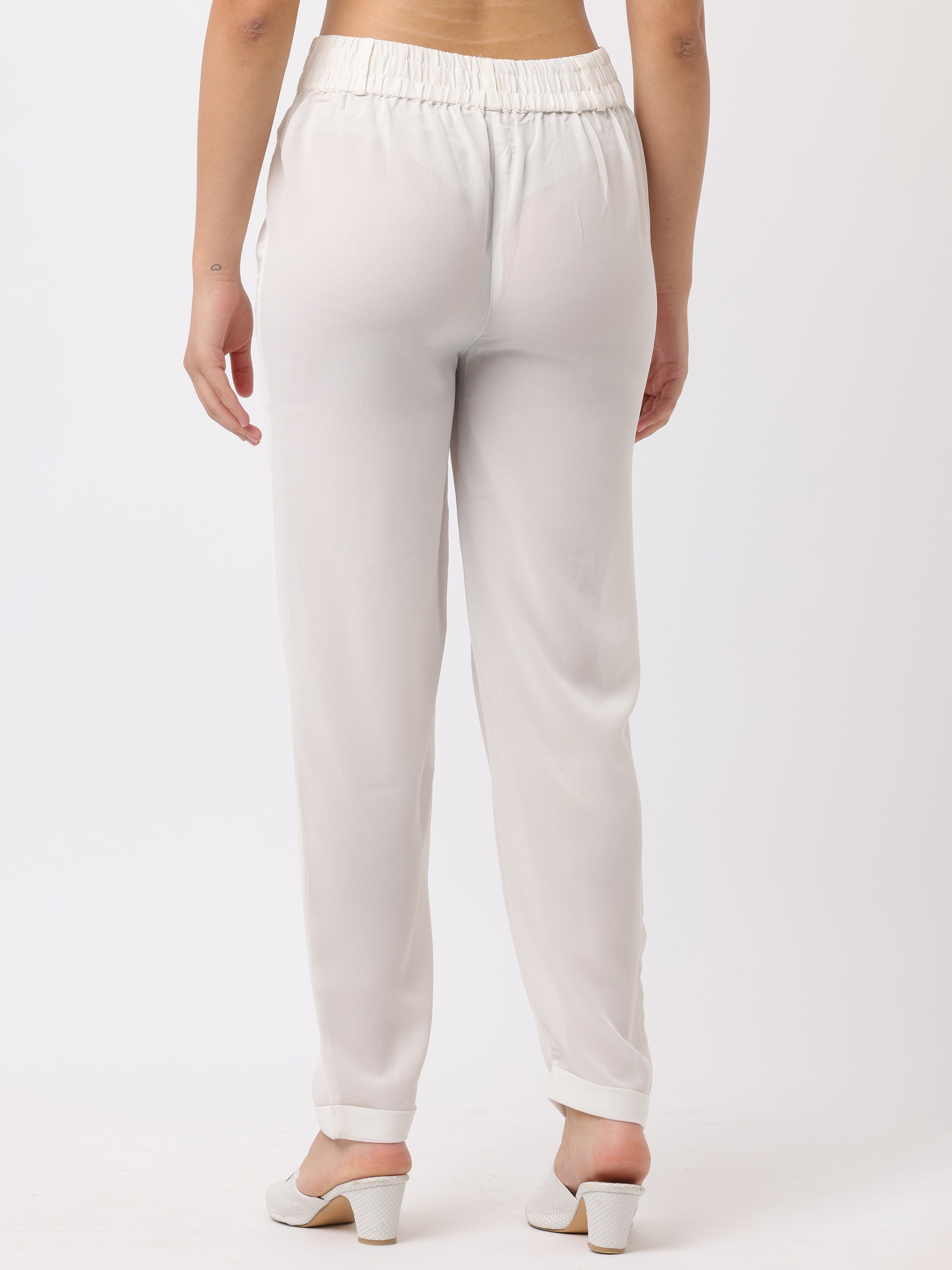 Women White Regular Fit Georgette Pants