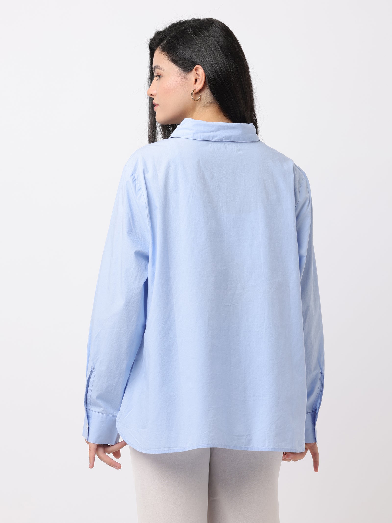 Women Blue Embroidered Comfort Fit Shirt