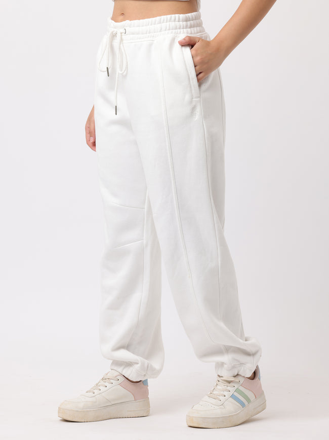 Women White Comfort Fit Joggers