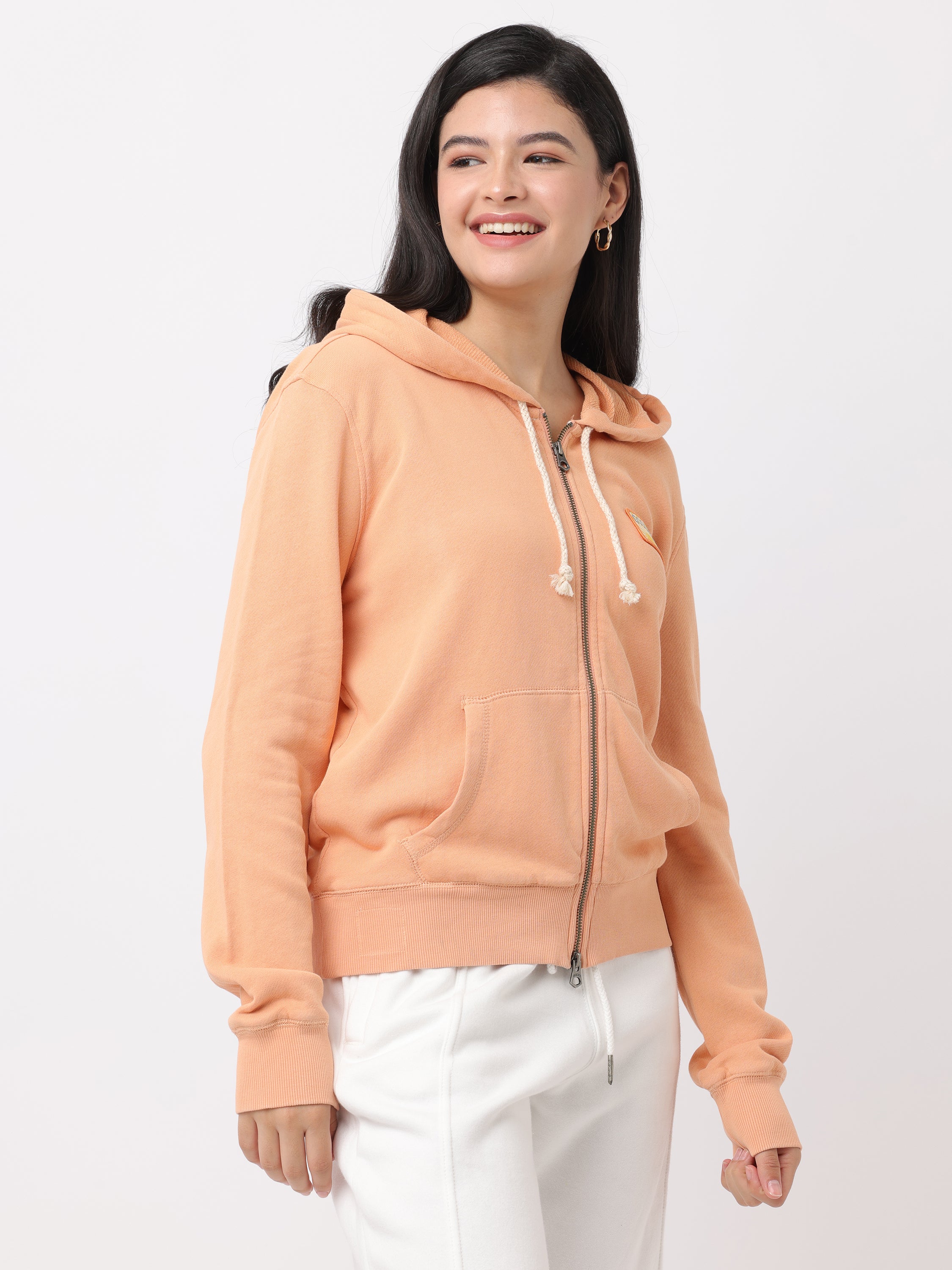 Women Orange Comfort Fit Hoodie