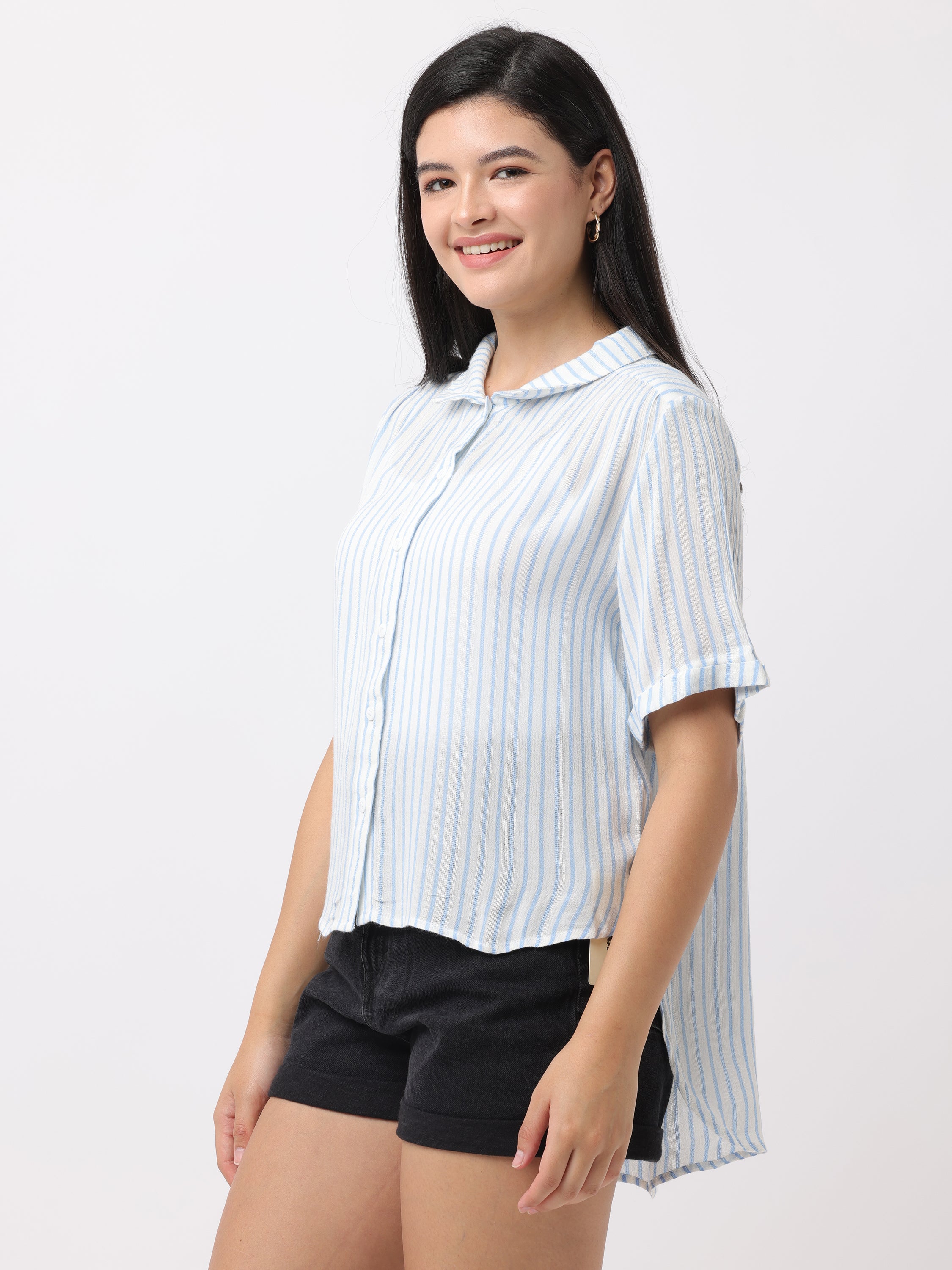 Women White Vertical Stripe Shirt