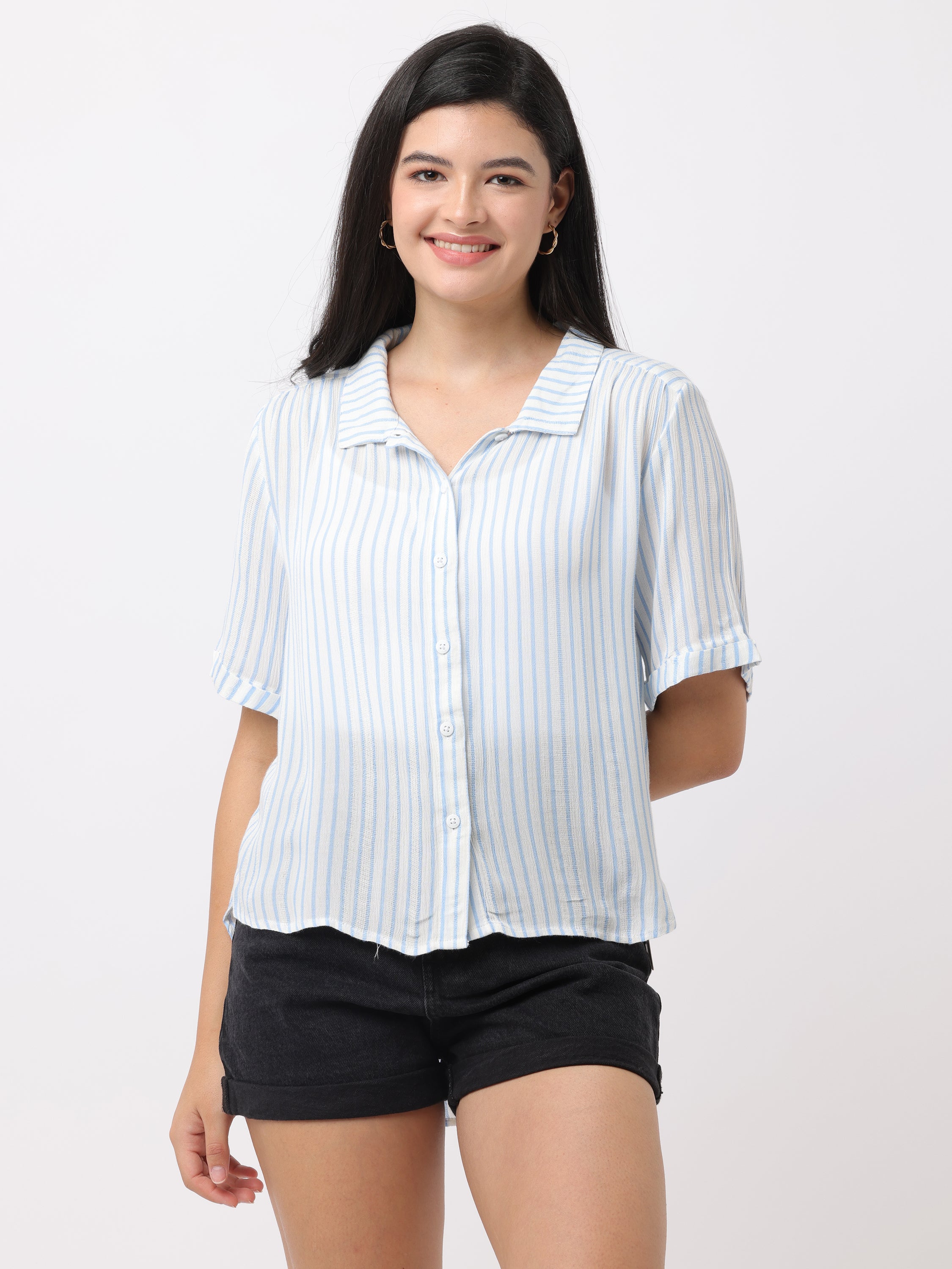 Women White Vertical Stripe Shirt