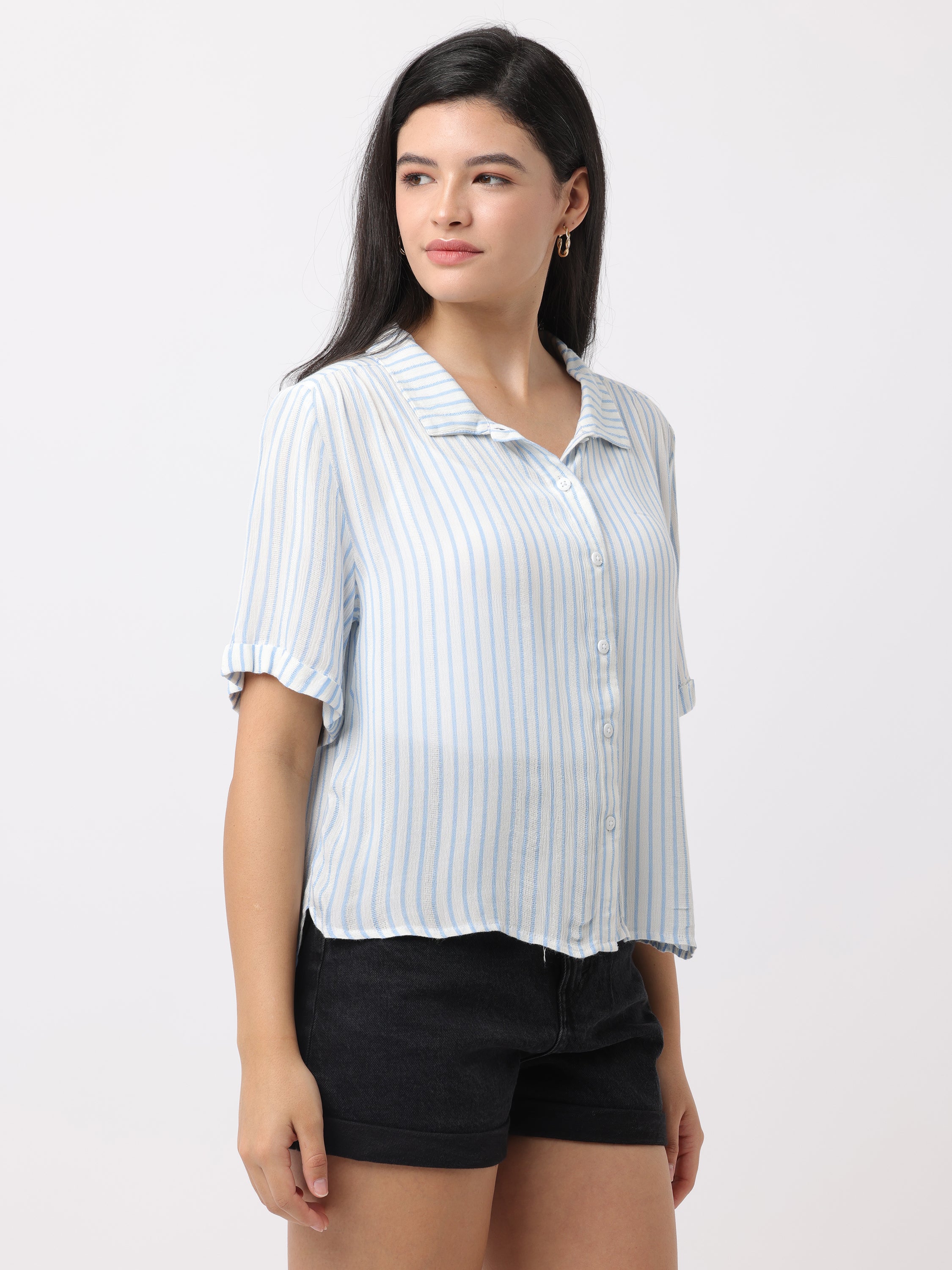 Women White Vertical Stripe Shirt