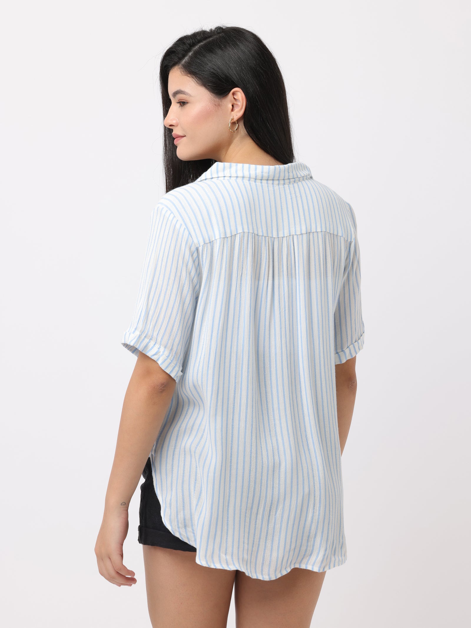 Women White Vertical Stripe Shirt