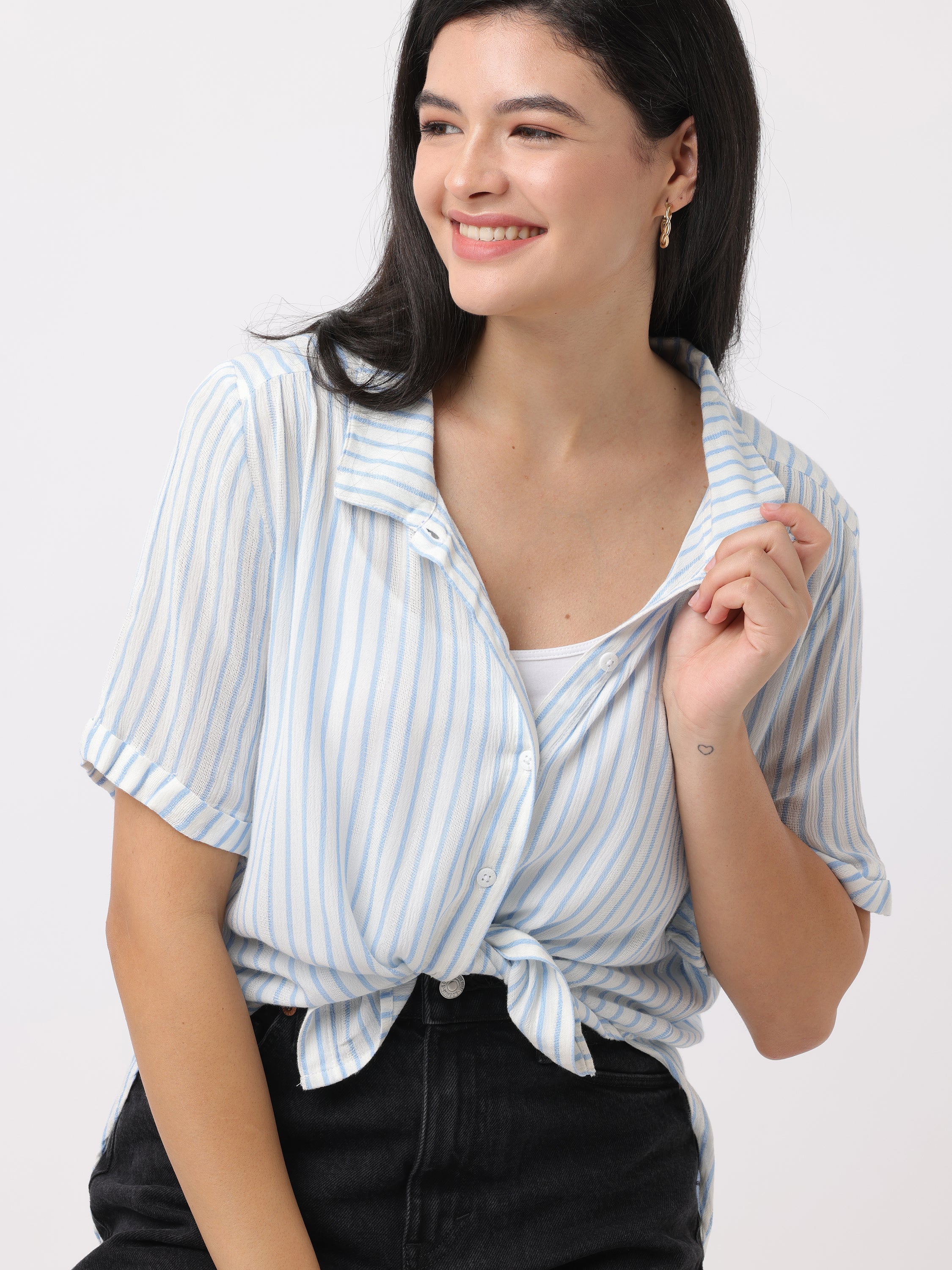 Women White Vertical Stripe Shirt