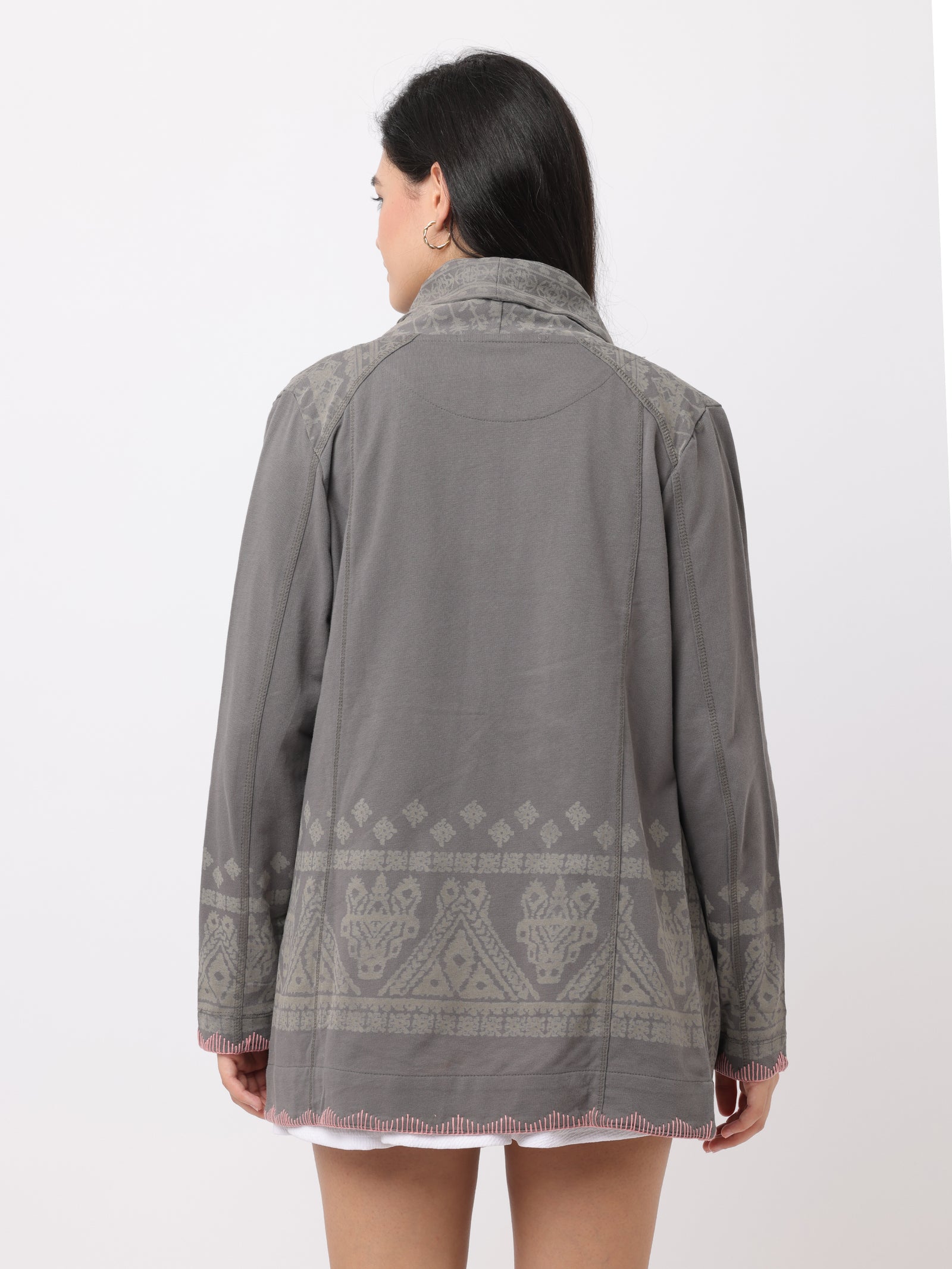 Women Grey Relaxed Fit Printed Shrug