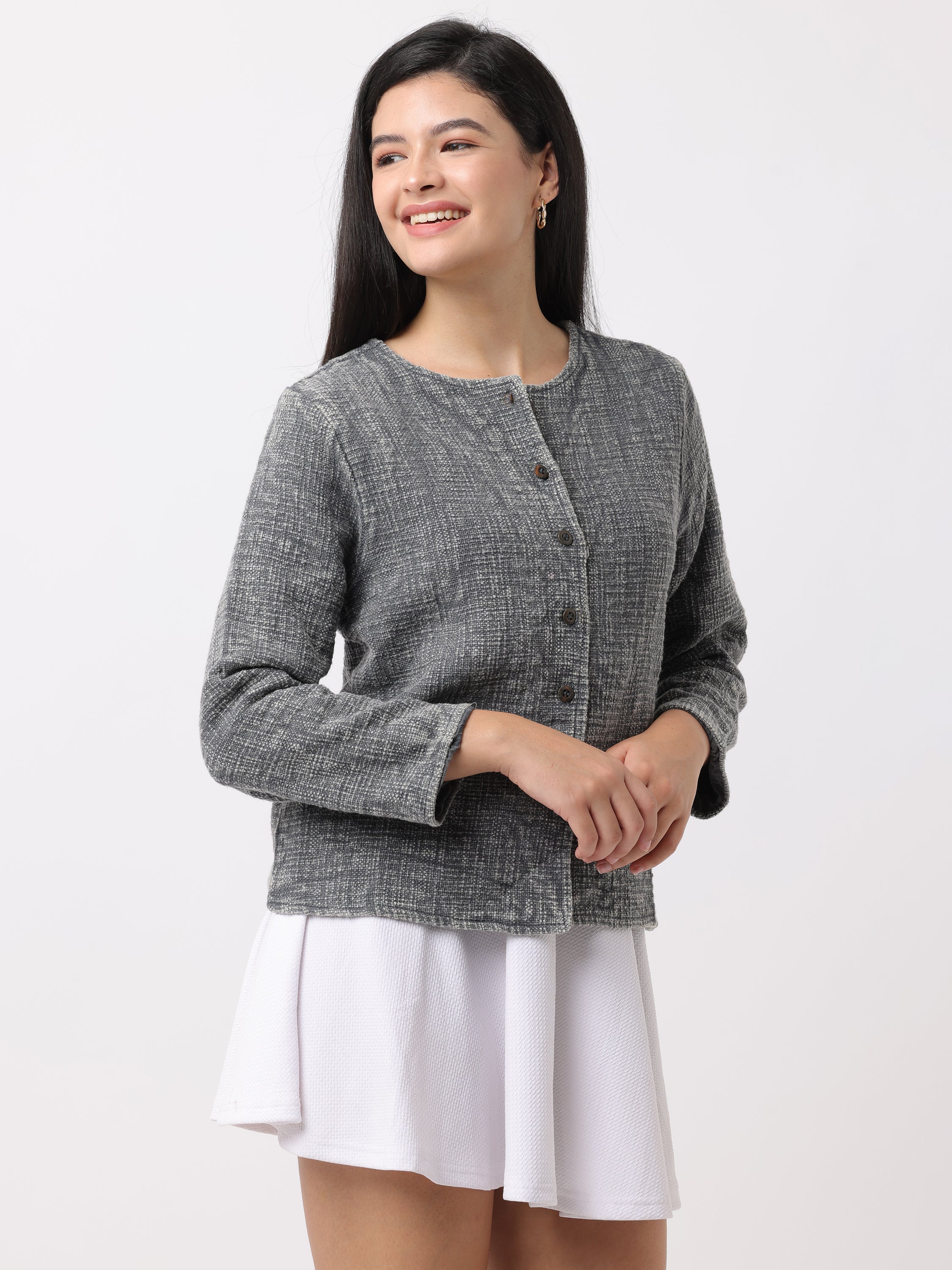 Women Grey Regular Fit Textured Top