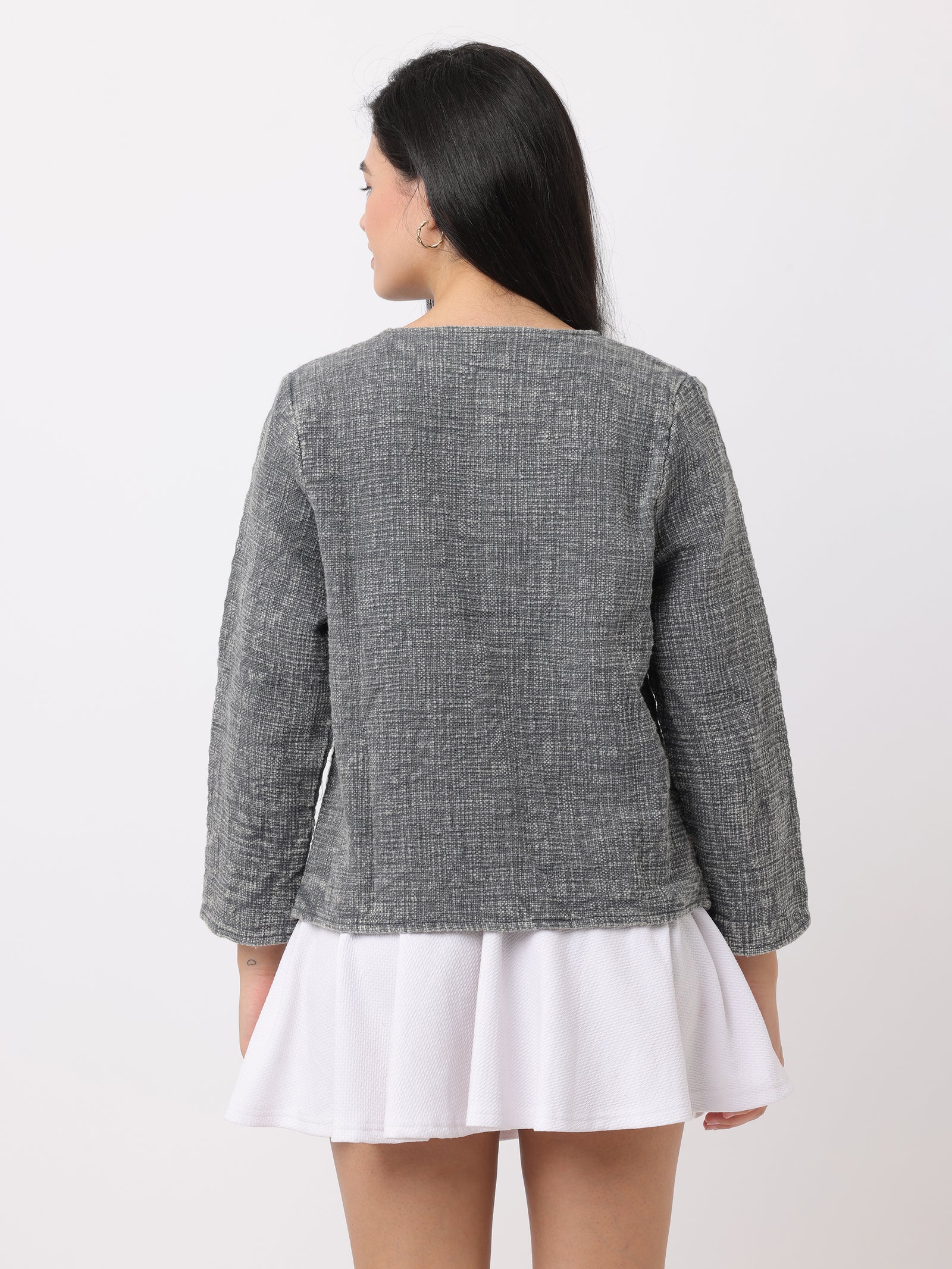 Women Grey Regular Fit Textured Top