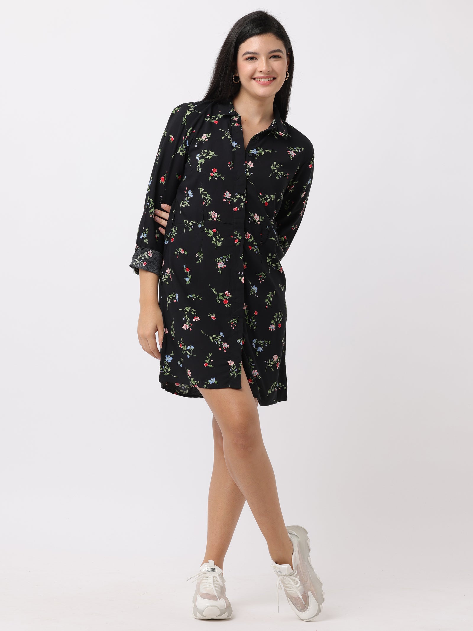 Women Black Slim Fit Printed Dress