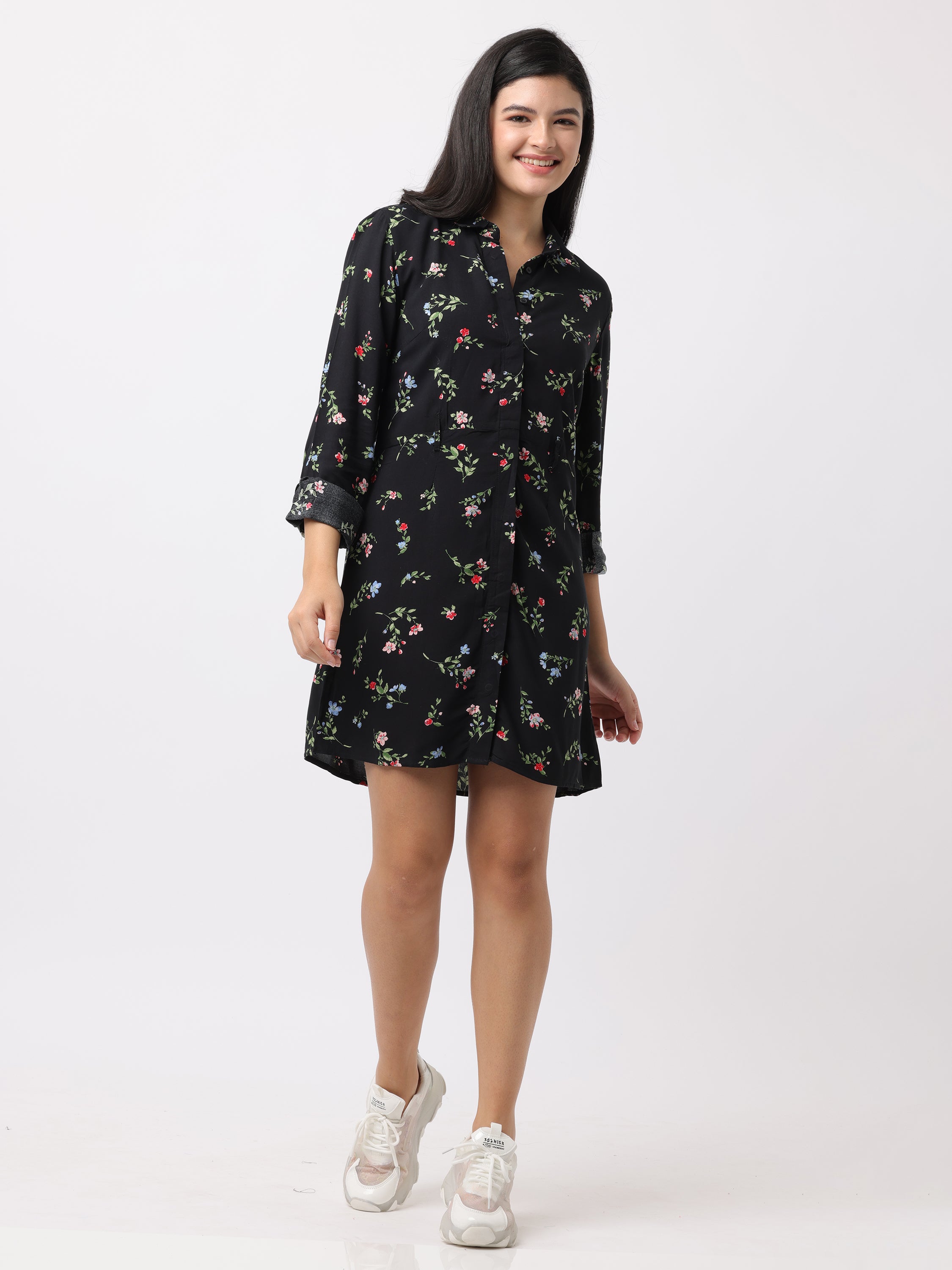 Women Black Slim Fit Printed Dress