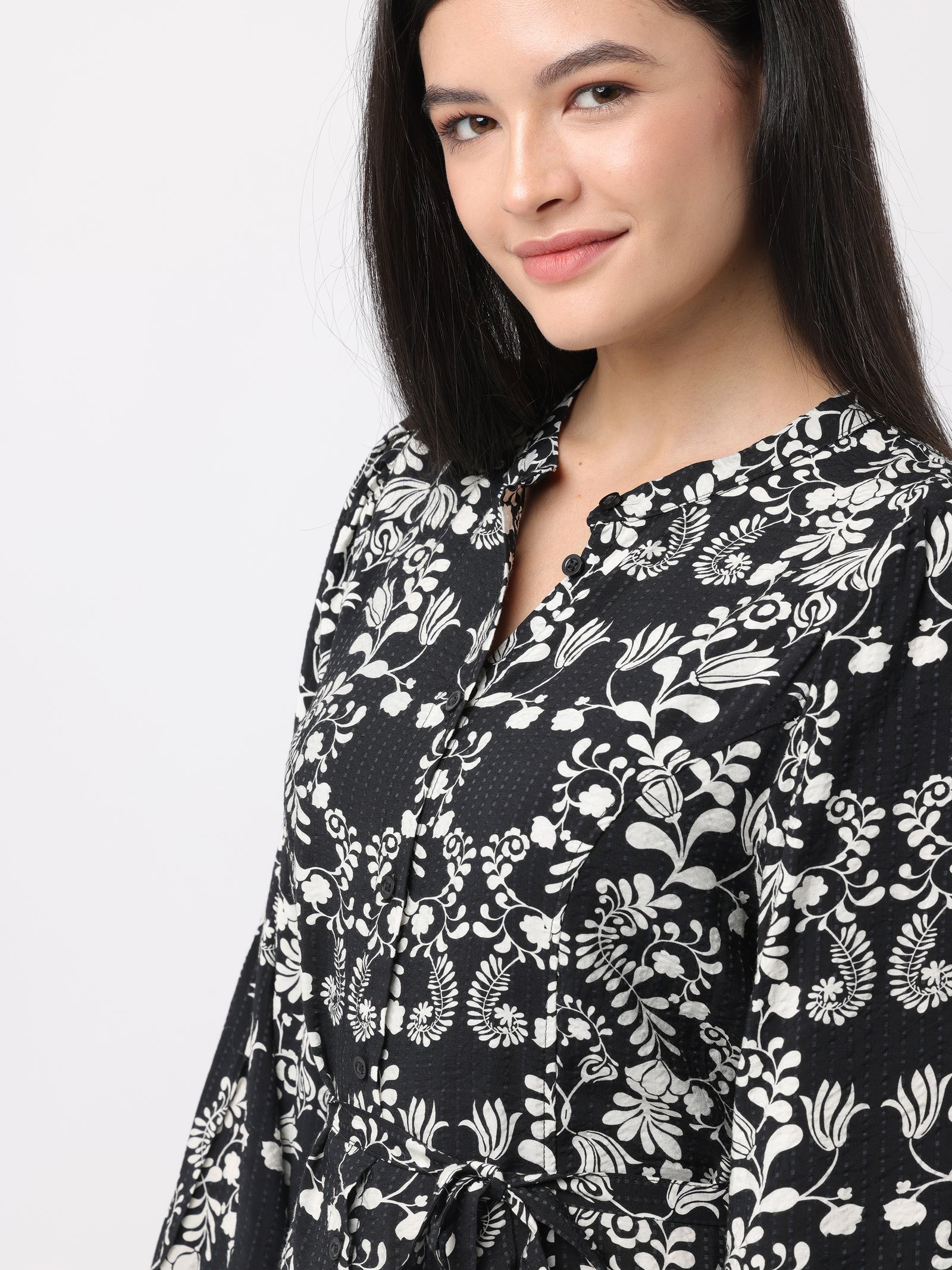 Women Black & White Printed Midi Dress