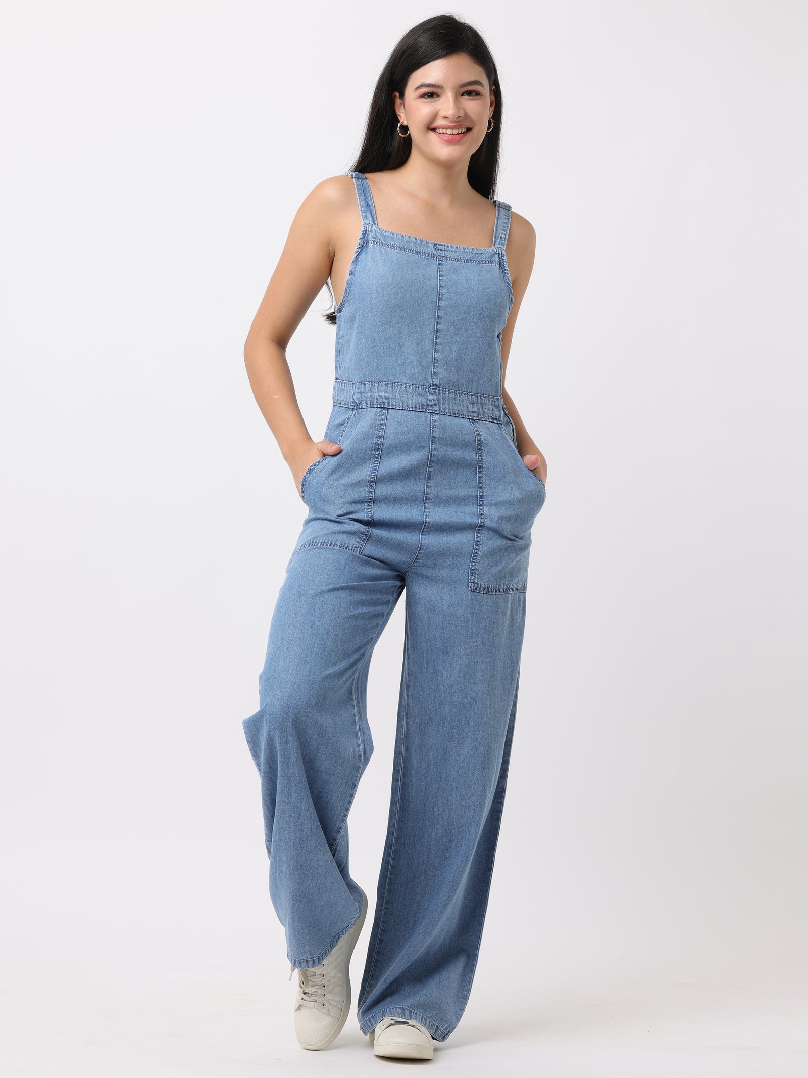 Women Blue Regular Fit Denim Jumpsuit