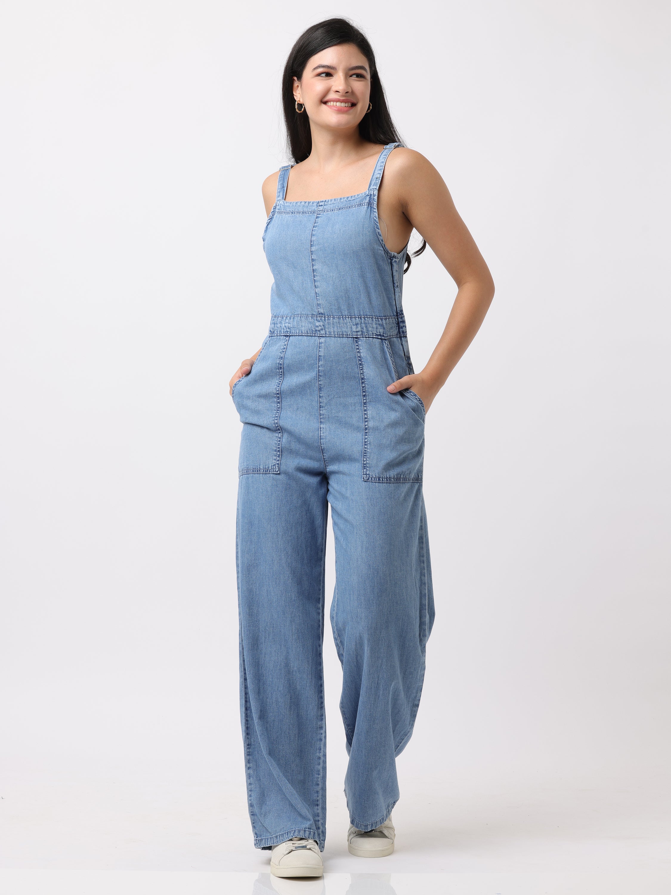 Women Blue Regular Fit Denim Jumpsuit