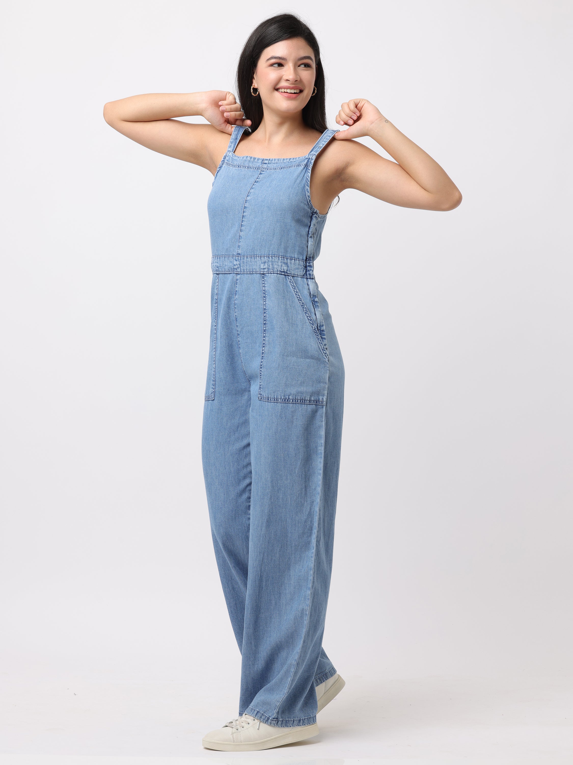 Women Blue Regular Fit Denim Jumpsuit