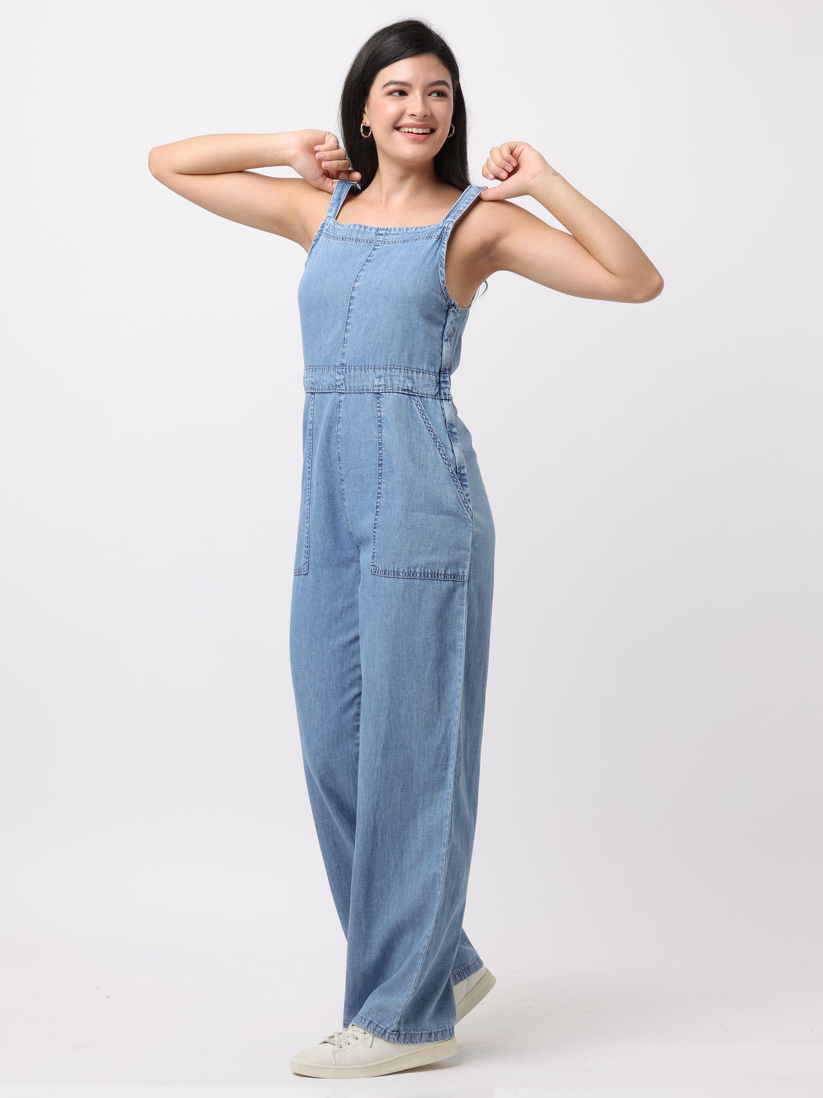 Women Blue Regular Fit Denim Jumpsuit