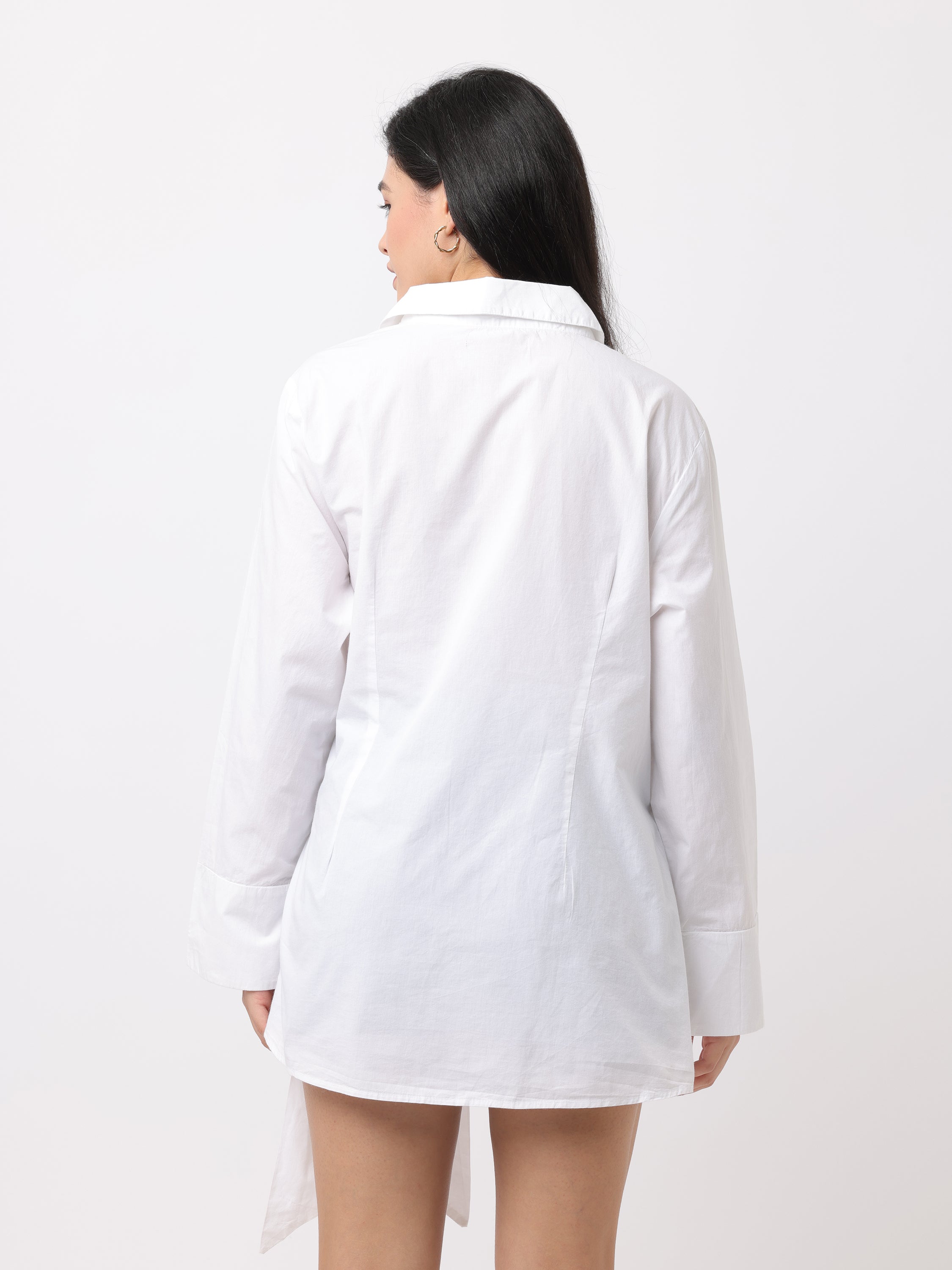 Women White Wrap Around Shirt Dress