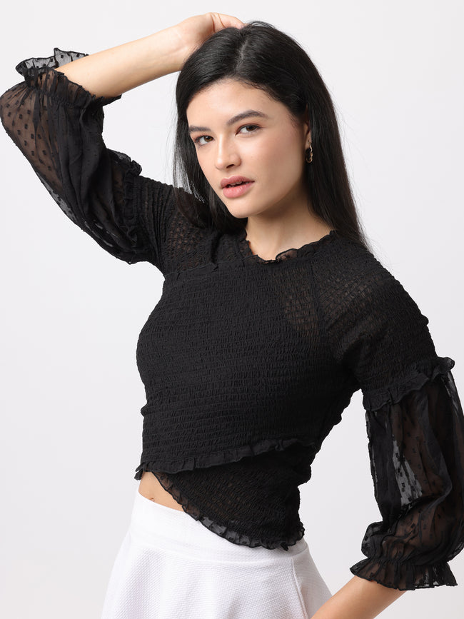 Women Black Regular Fit Tops