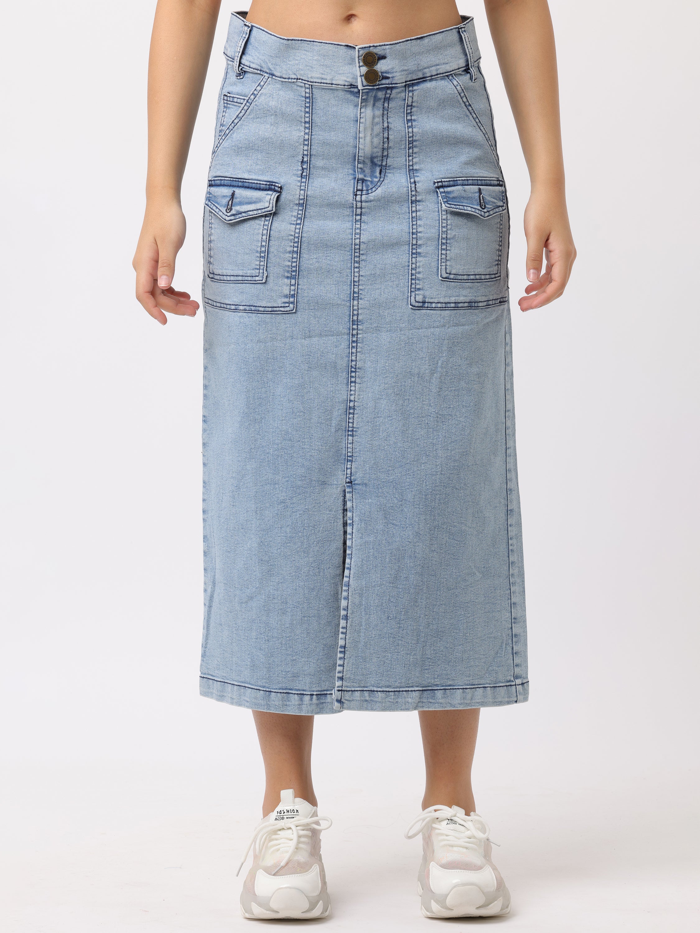 Women Blue Regular Fit Denim Skirt