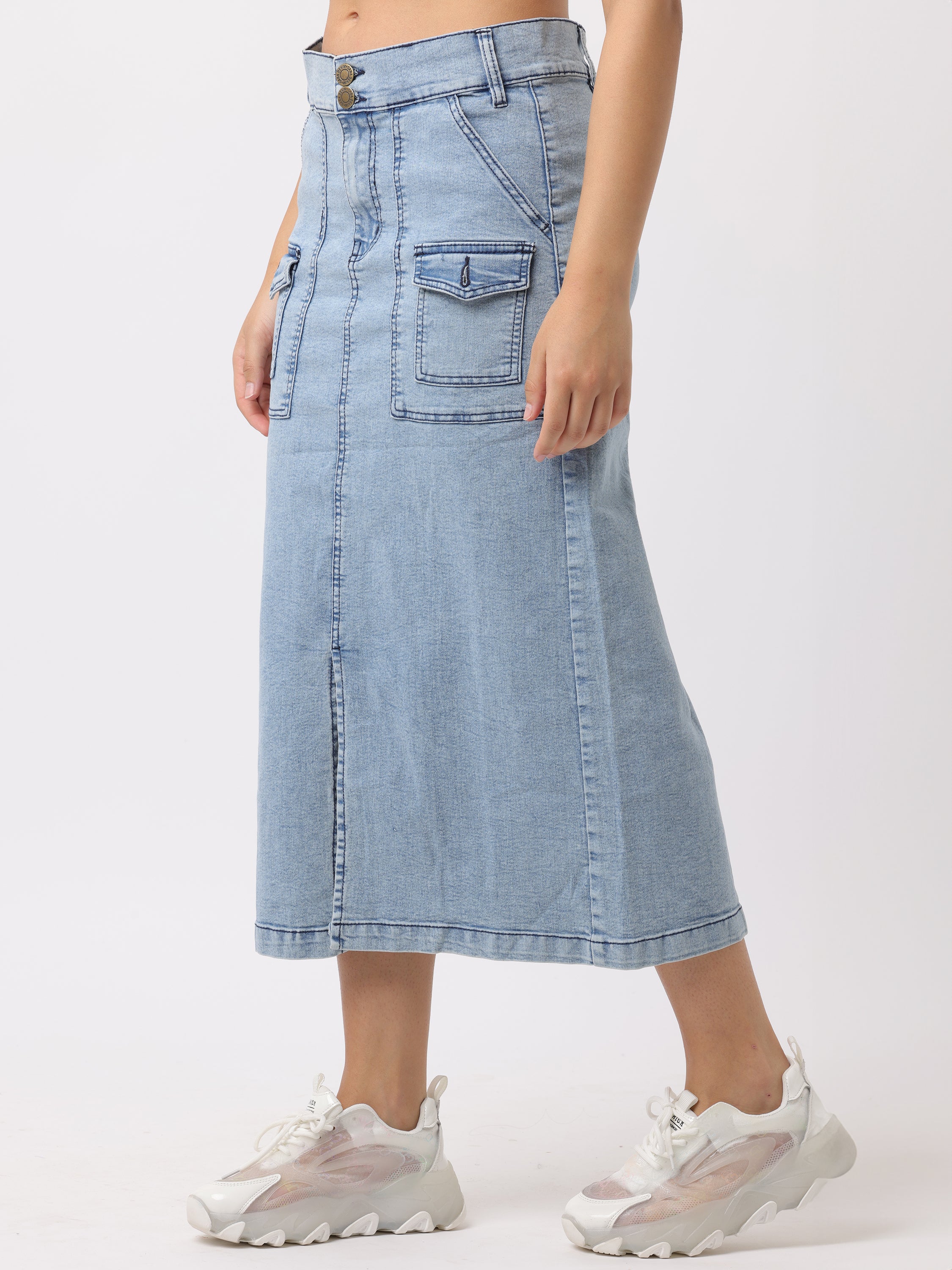 Women Blue Regular Fit Denim Skirt