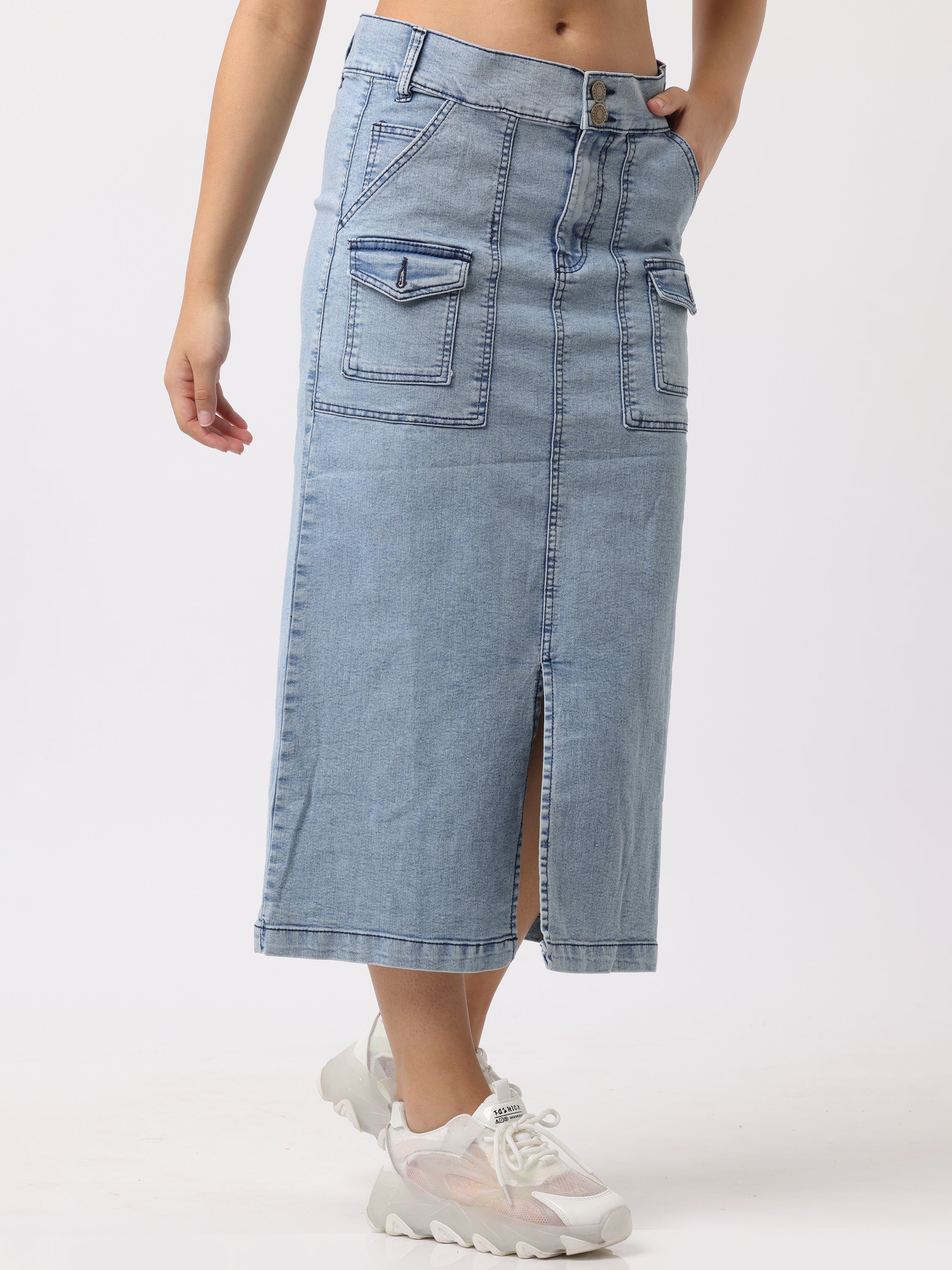 Women Blue Regular Fit Denim Skirt