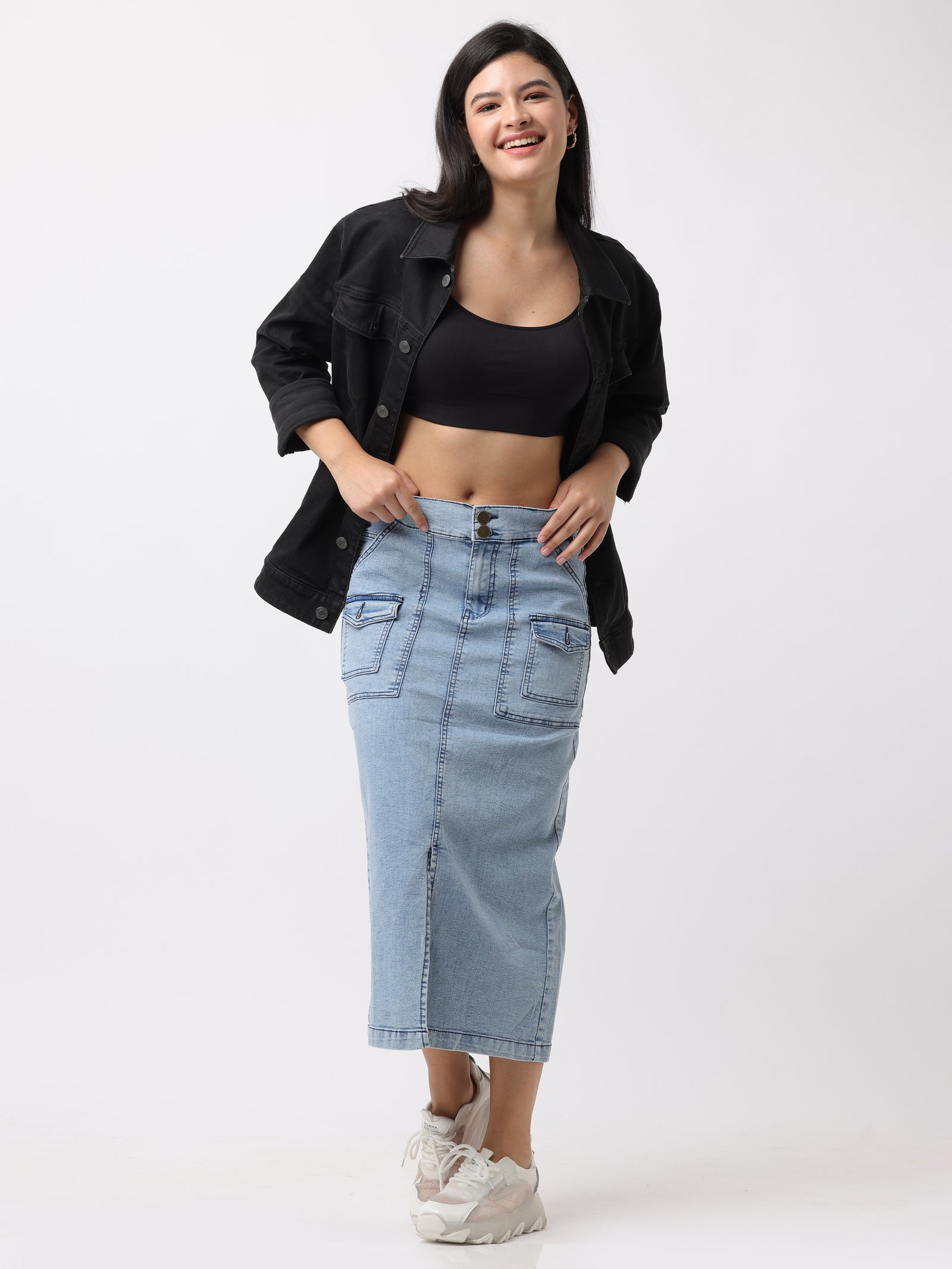 Women Blue Regular Fit Denim Skirt