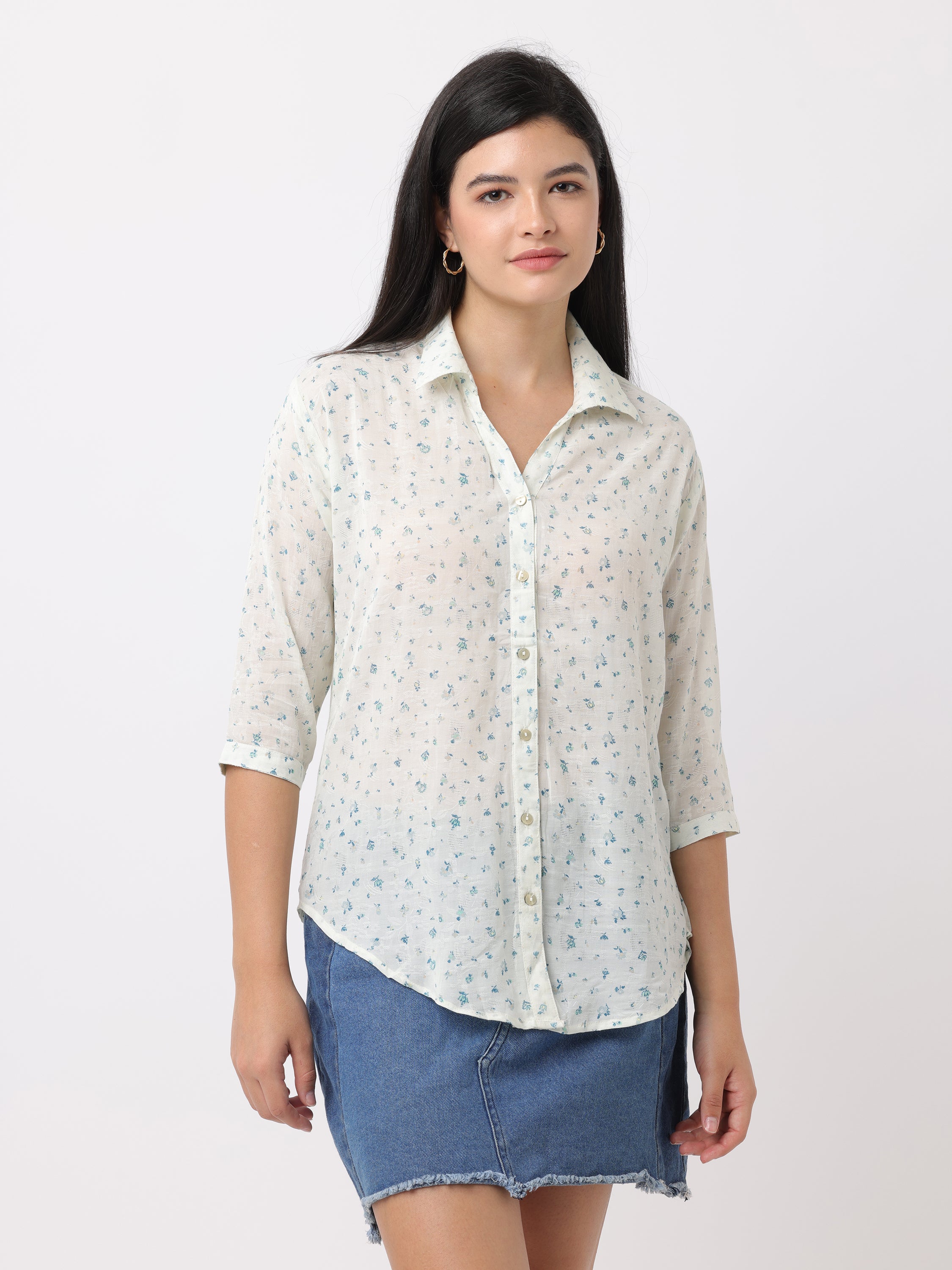 Women White Regular Fit Printed Shirt