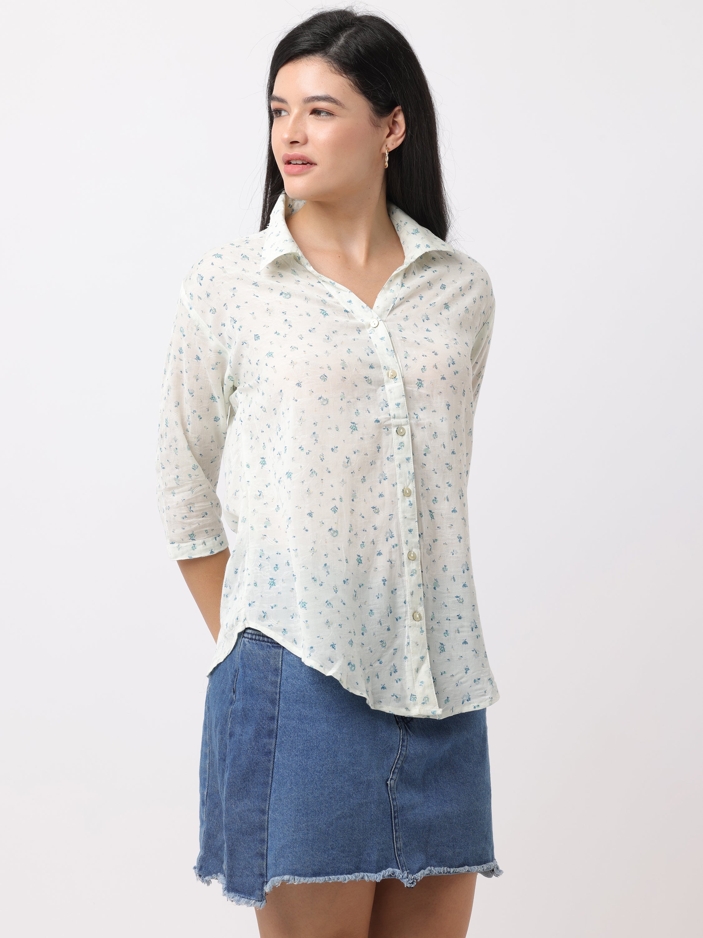 Women White Regular Fit Printed Shirt