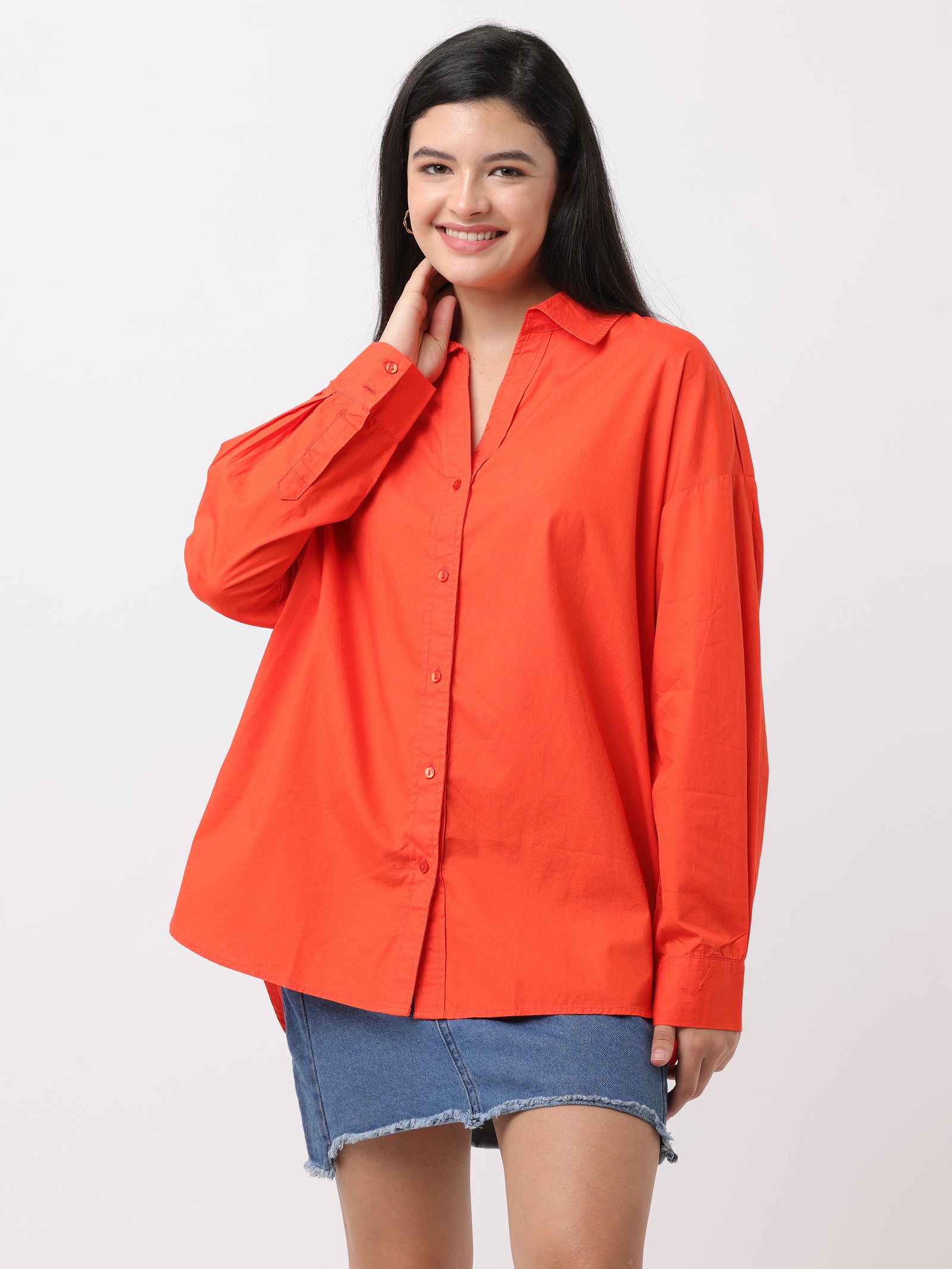 Women Comfortable Orange Oversized Shirt