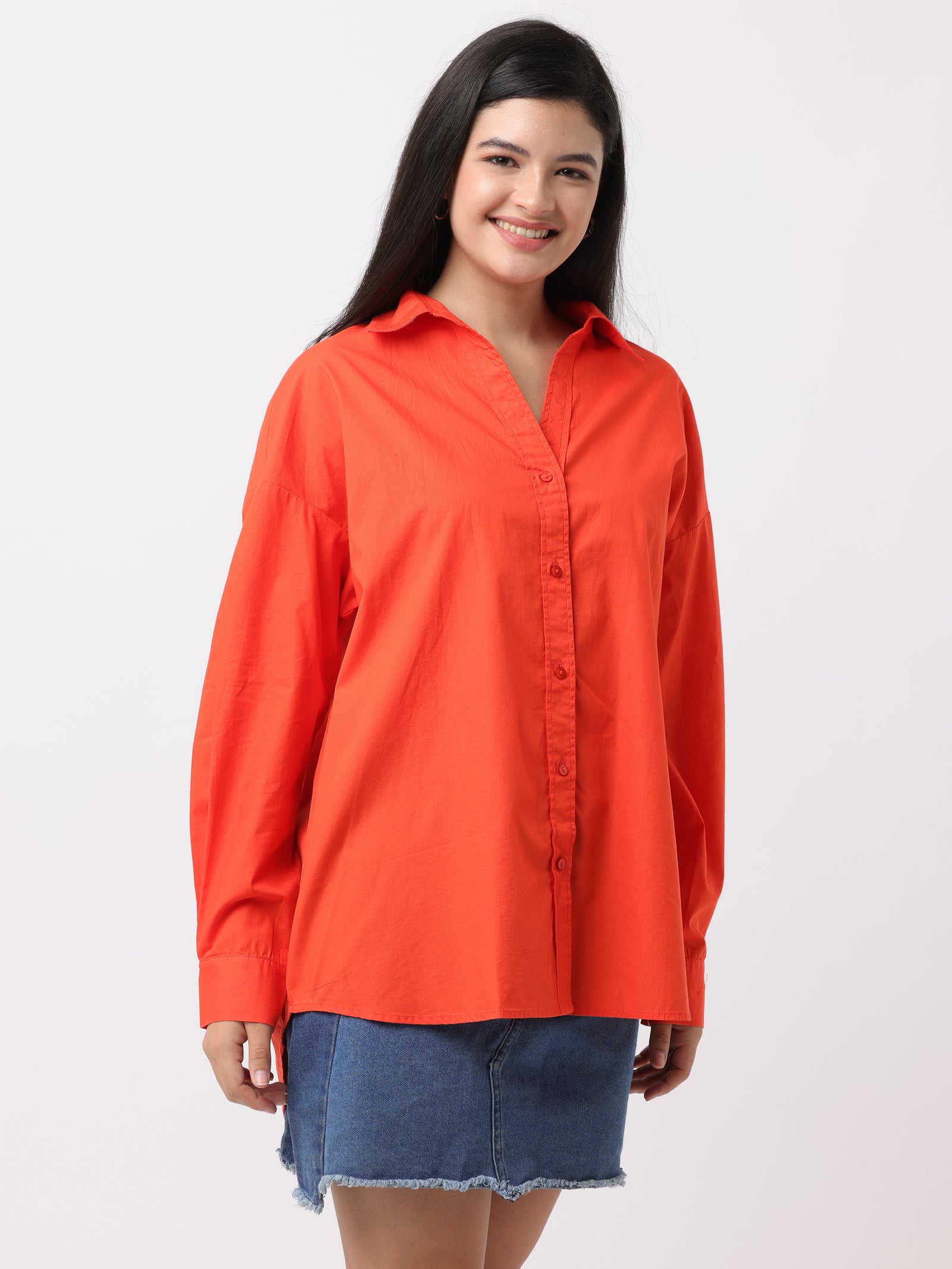 Women Comfortable Orange Oversized Shirt