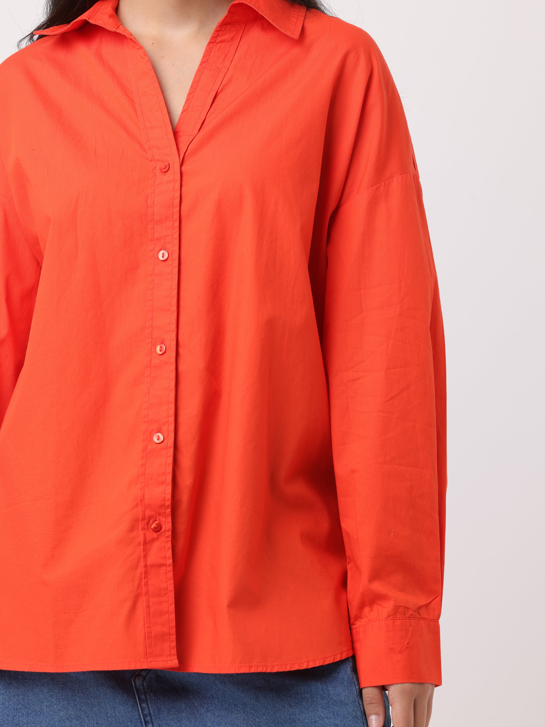 Women Comfortable Orange Oversized Shirt