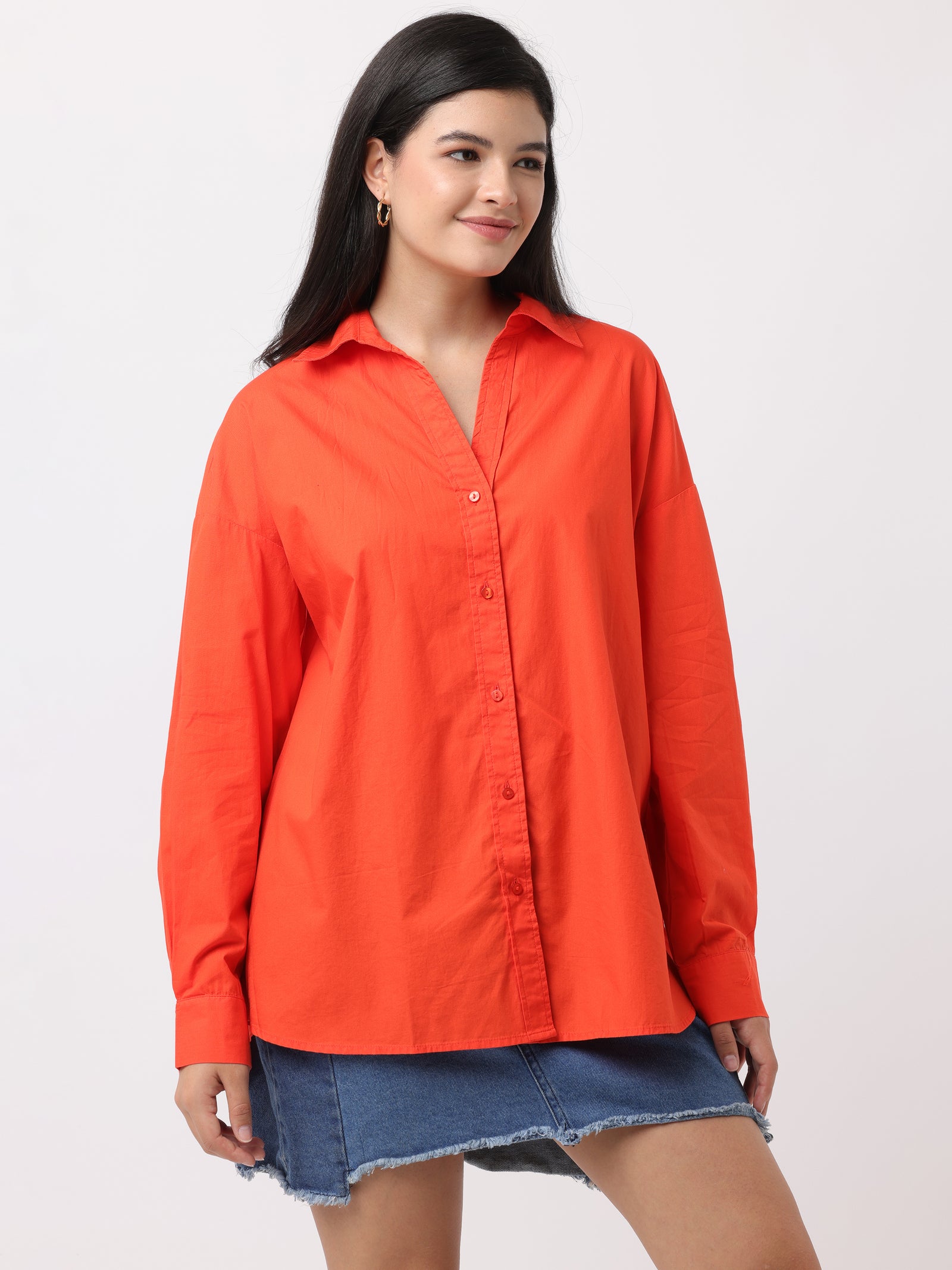 Women Comfortable Orange Oversized Shirt