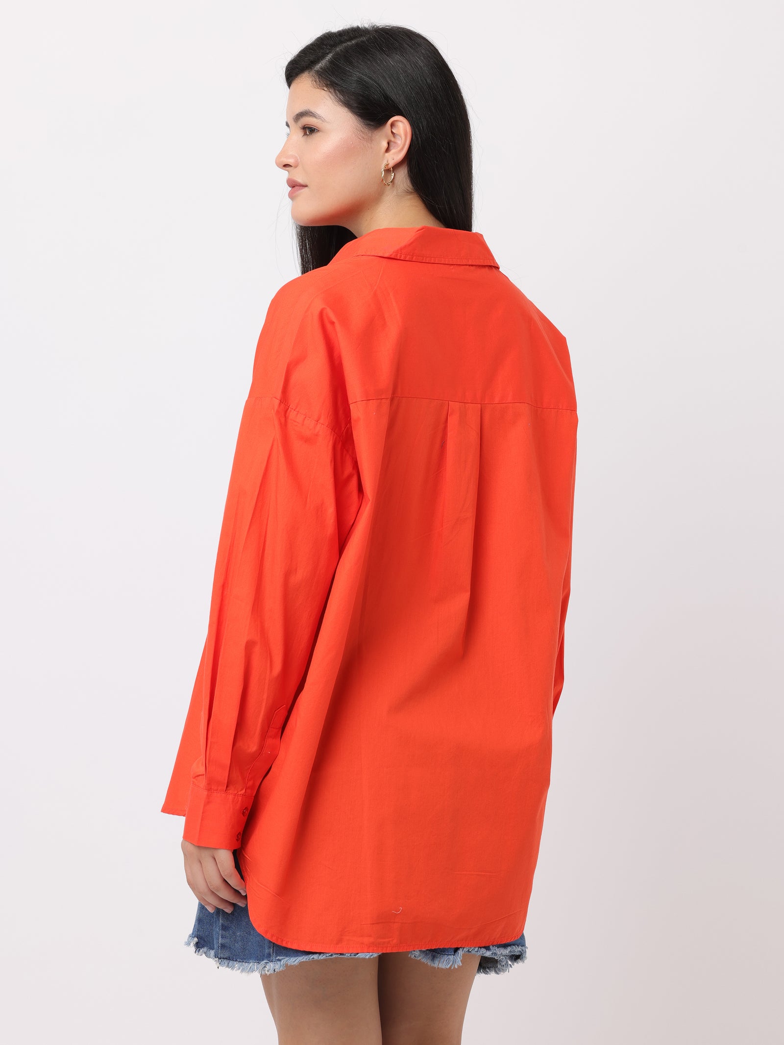 Women Comfortable Orange Oversized Shirt