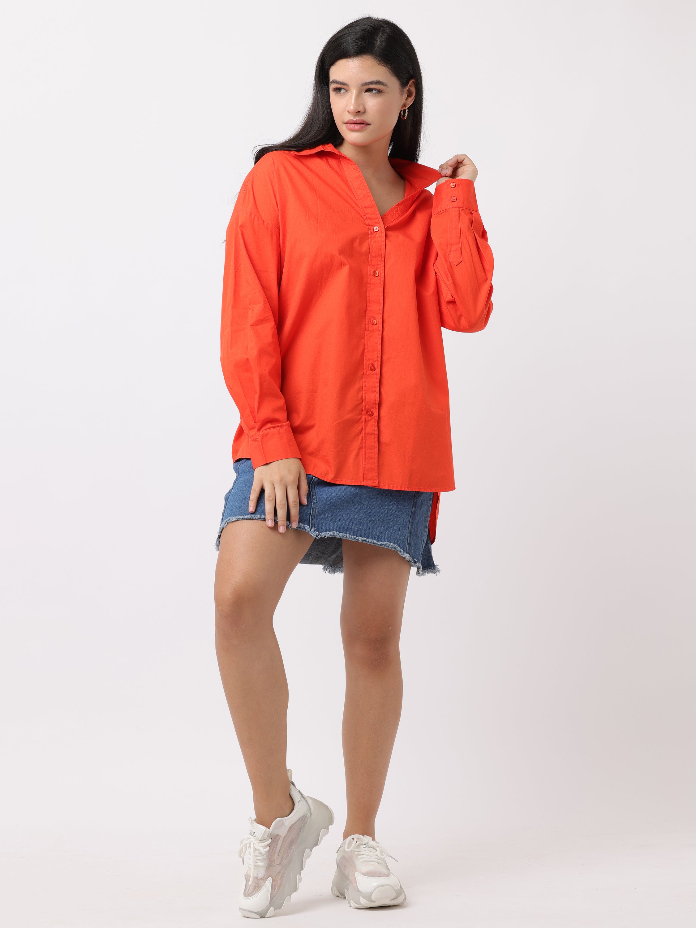 Women Comfortable Orange Oversized Shirt