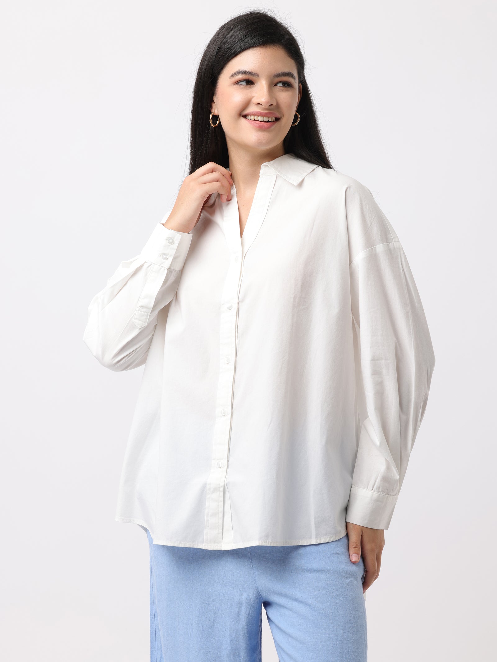 Women Comfortable White Oversized Shirt