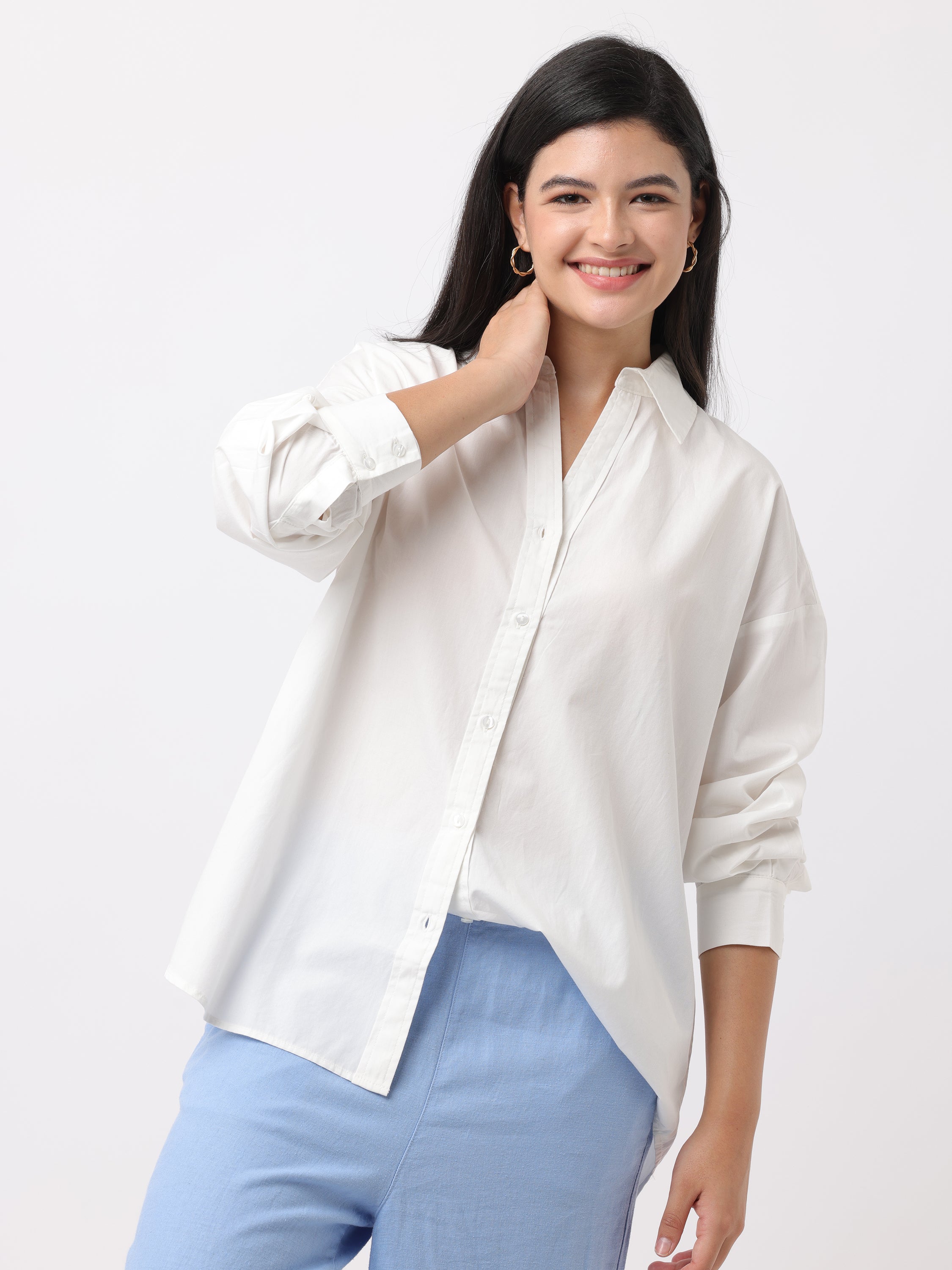 Women Comfortable White Oversized Shirt