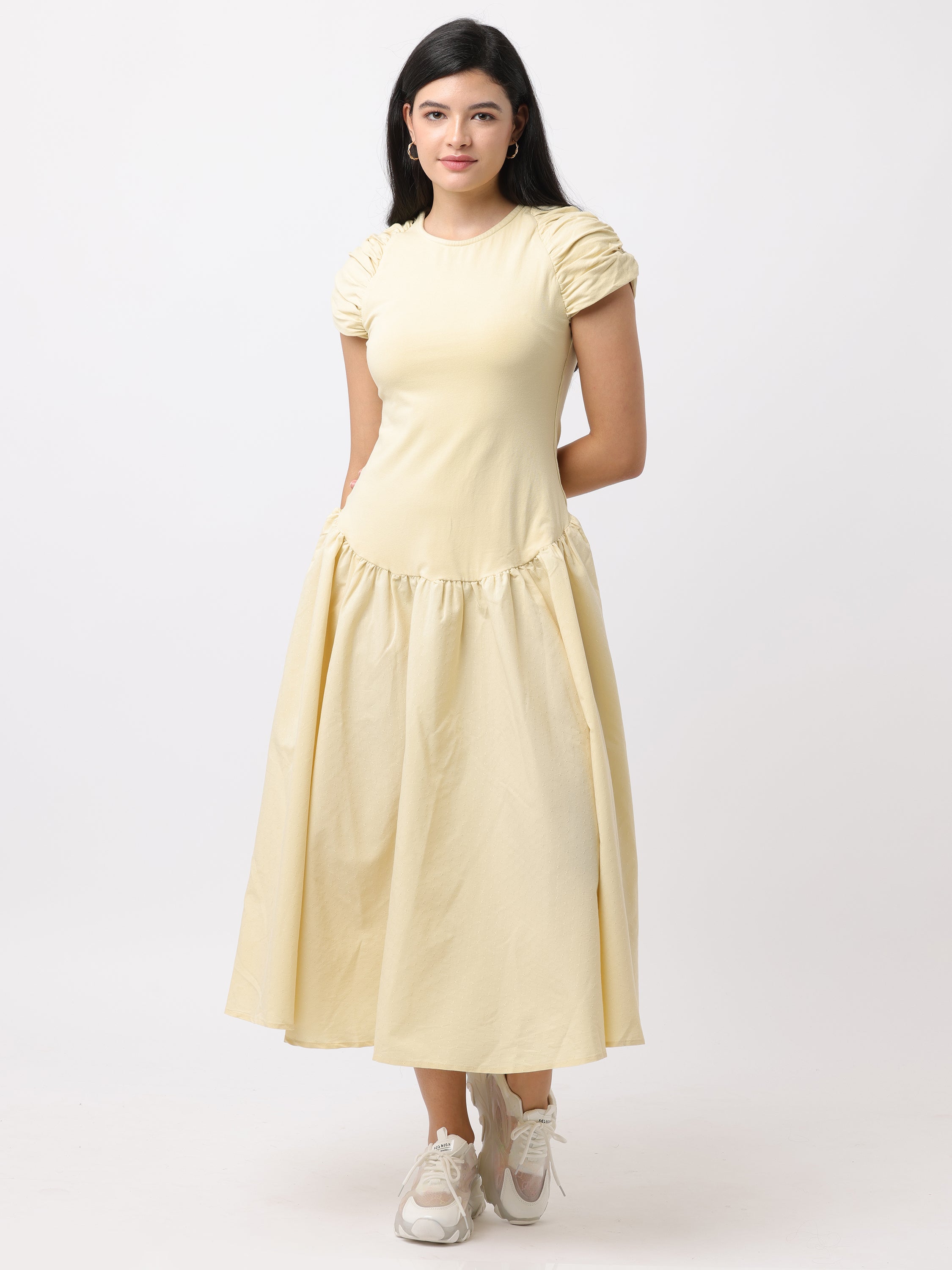 Women Yellow Fit and Flare Maxi Dress