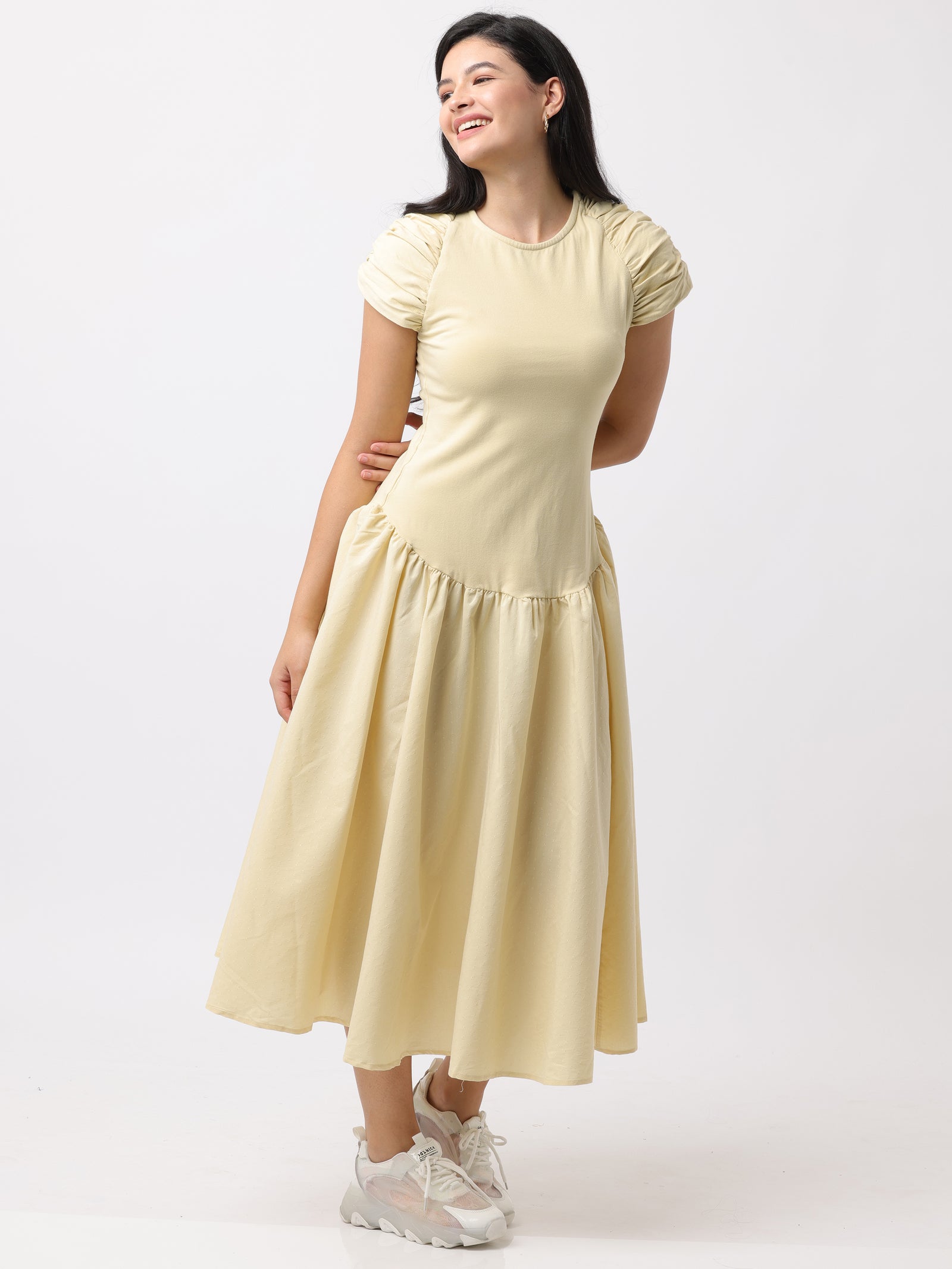 Women Yellow Fit and Flare Maxi Dress