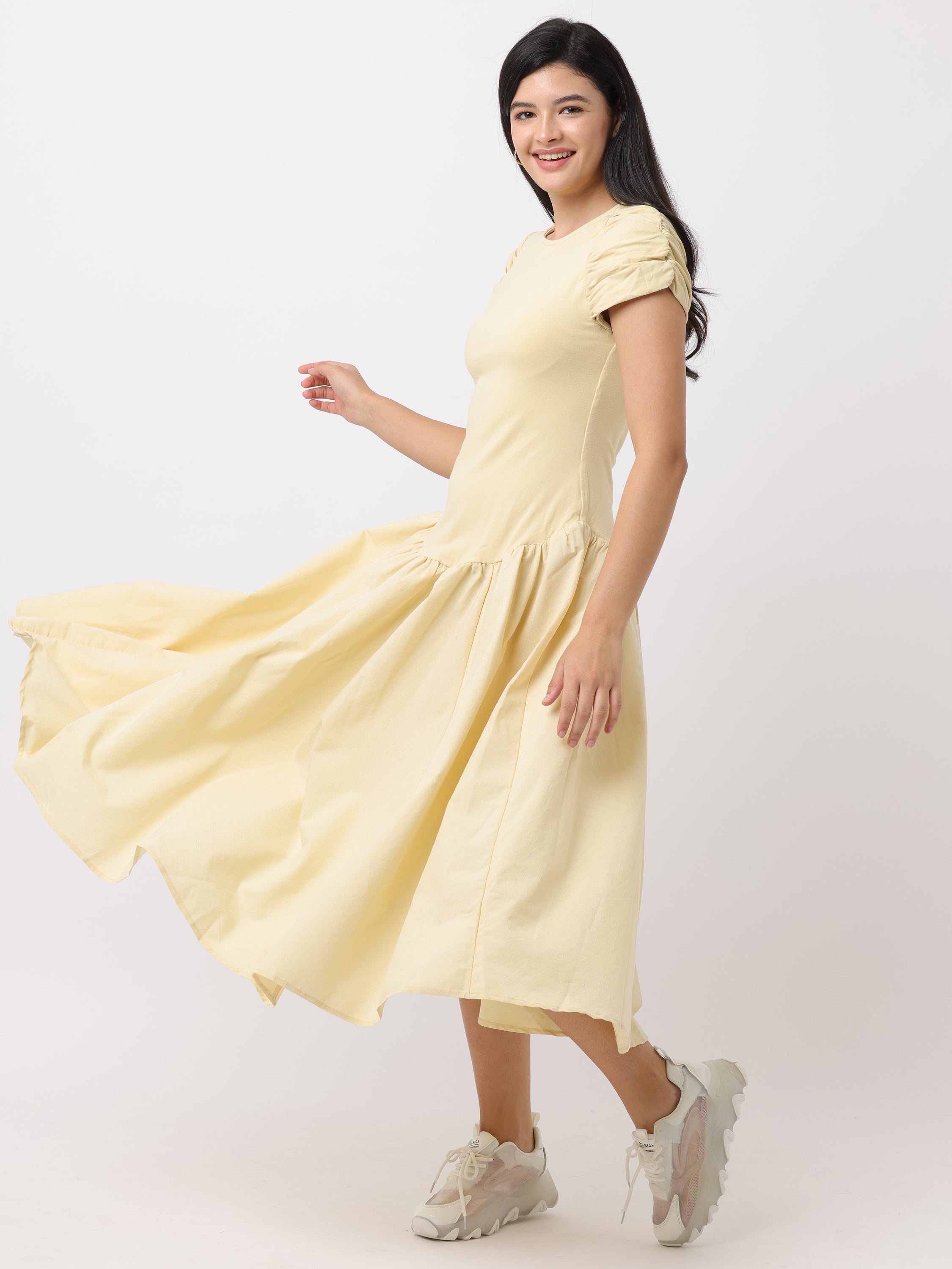 Women Yellow Fit and Flare Maxi Dress